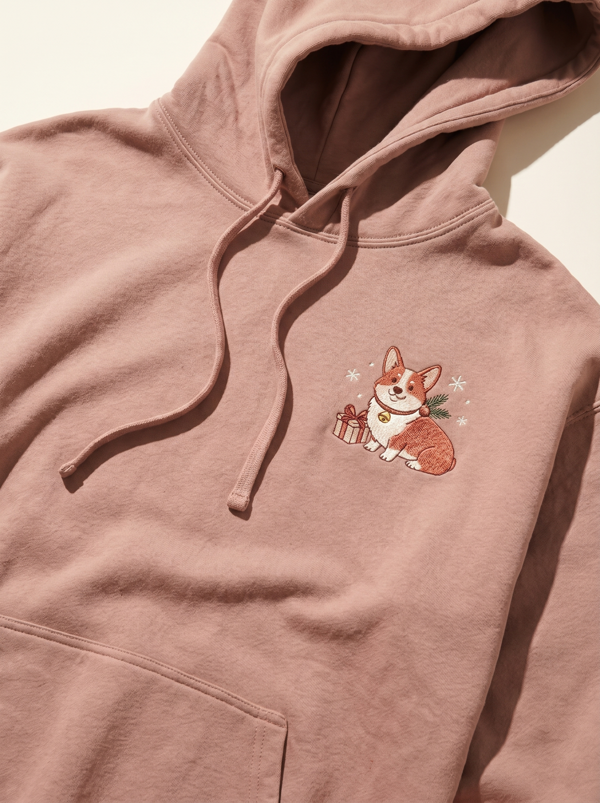 Hand-embroidered Corgi hoodie gift guide flat lay from CozyPawfect — cozy holiday picks for dog lovers in 2026