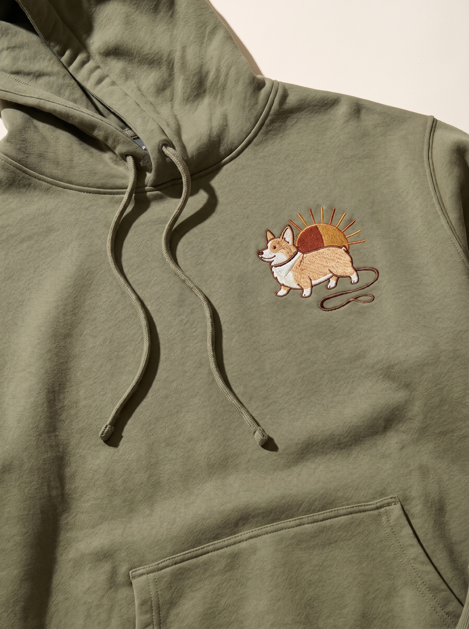 embroidered sunset walk corgi hoodie - chest detail