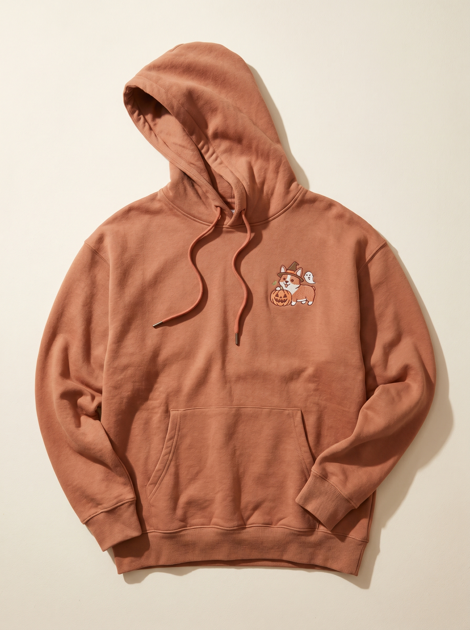 embroidered halloween corgi hoodie - flat front