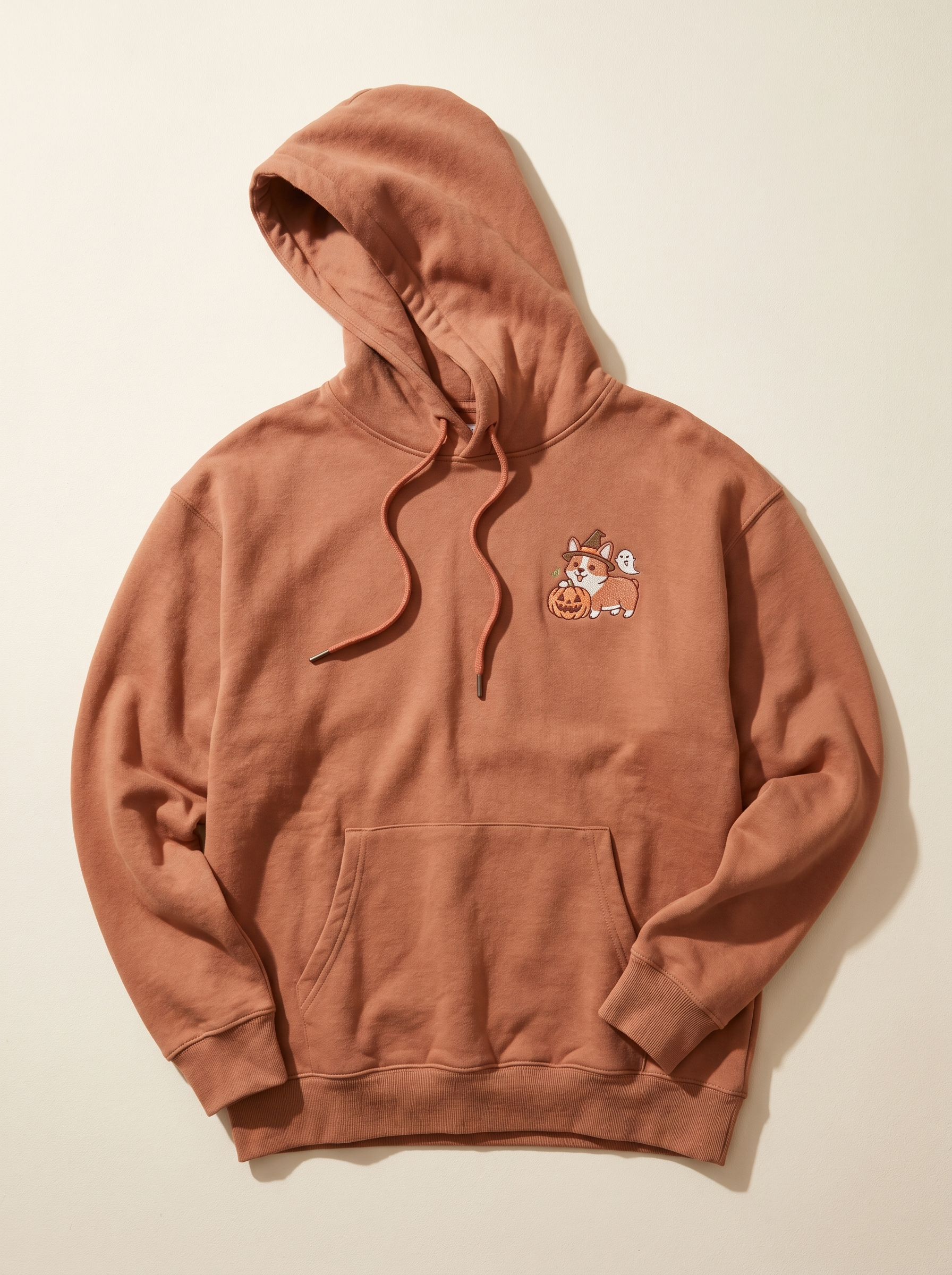 embroidered halloween corgi hoodie - flat front
