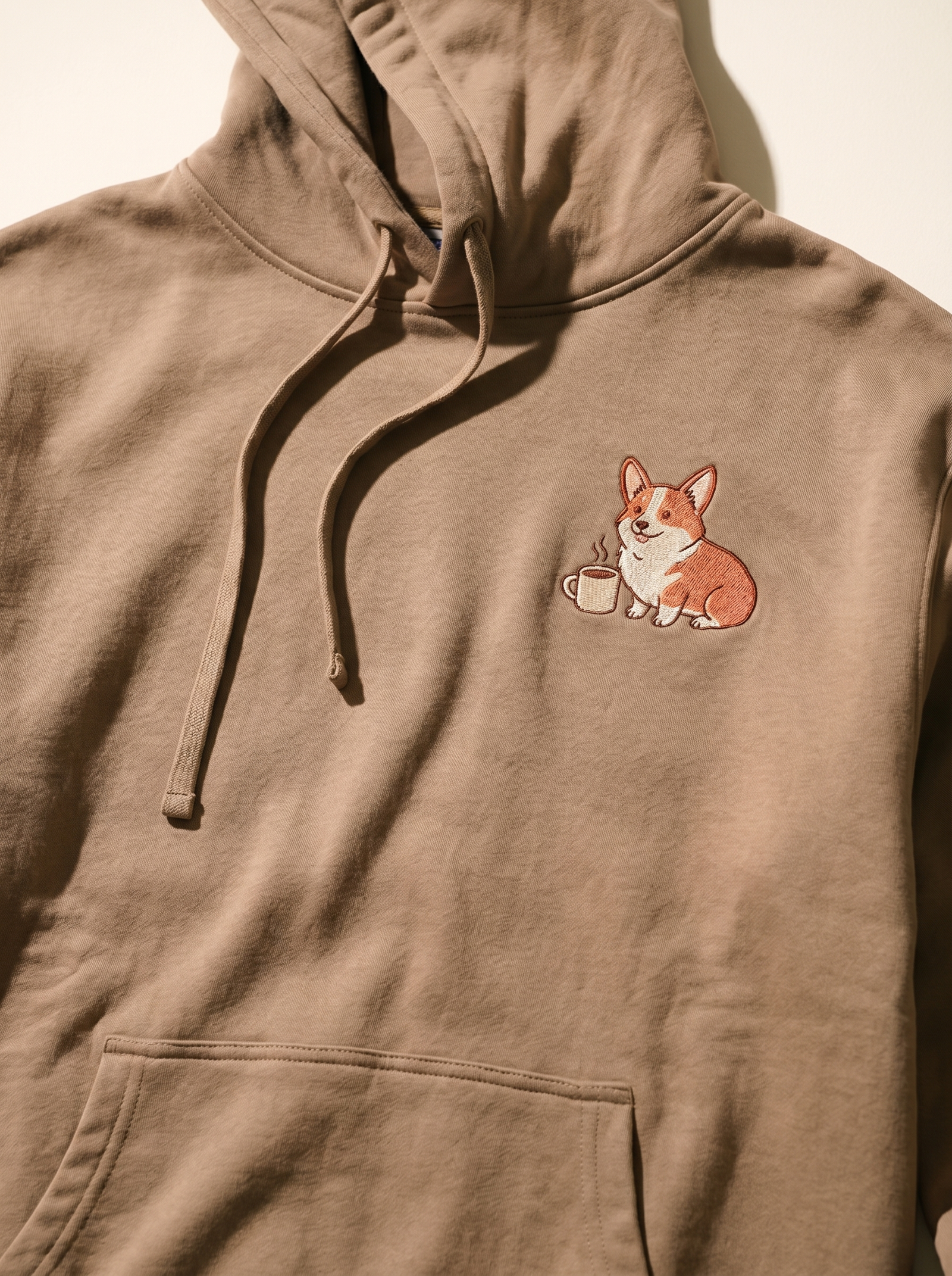embroidered coffee date corgi hoodie - chest detail