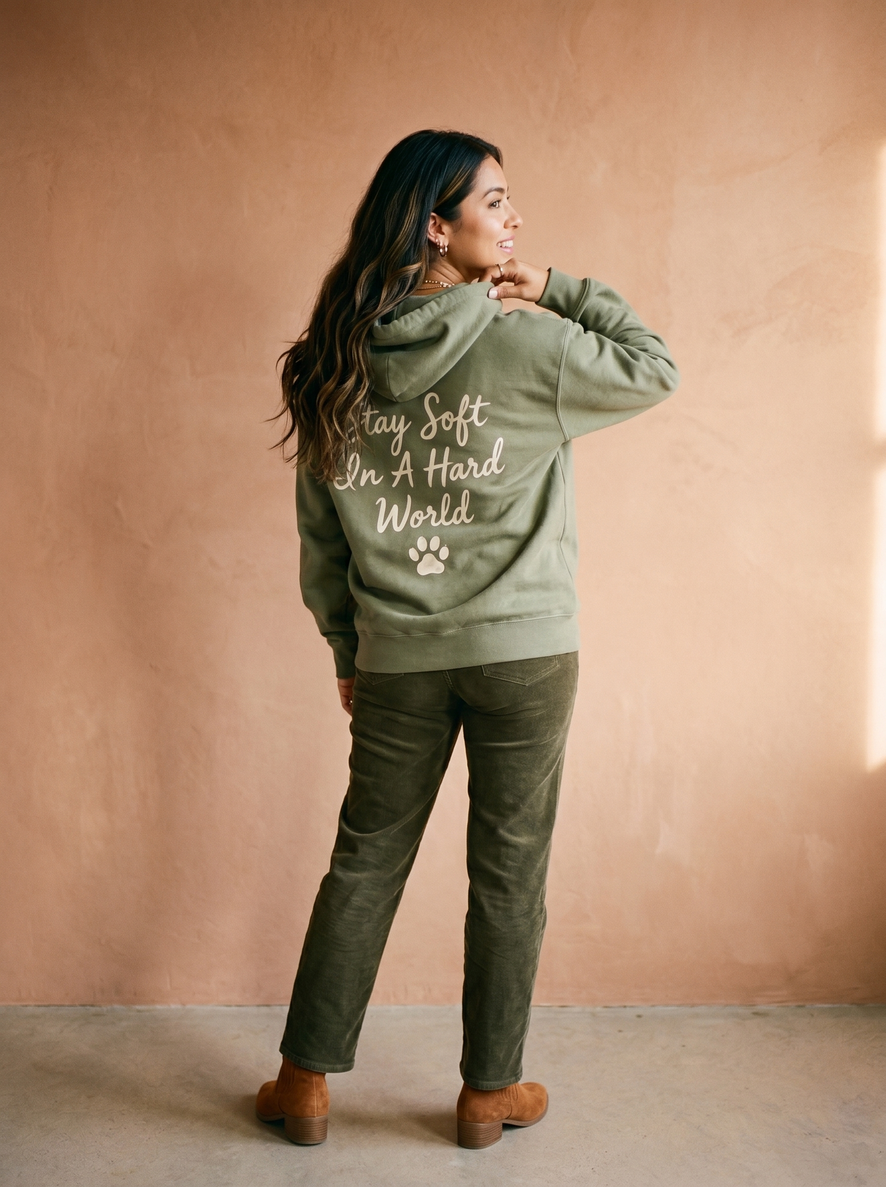 embroidered pottery corgi hoodie - model back