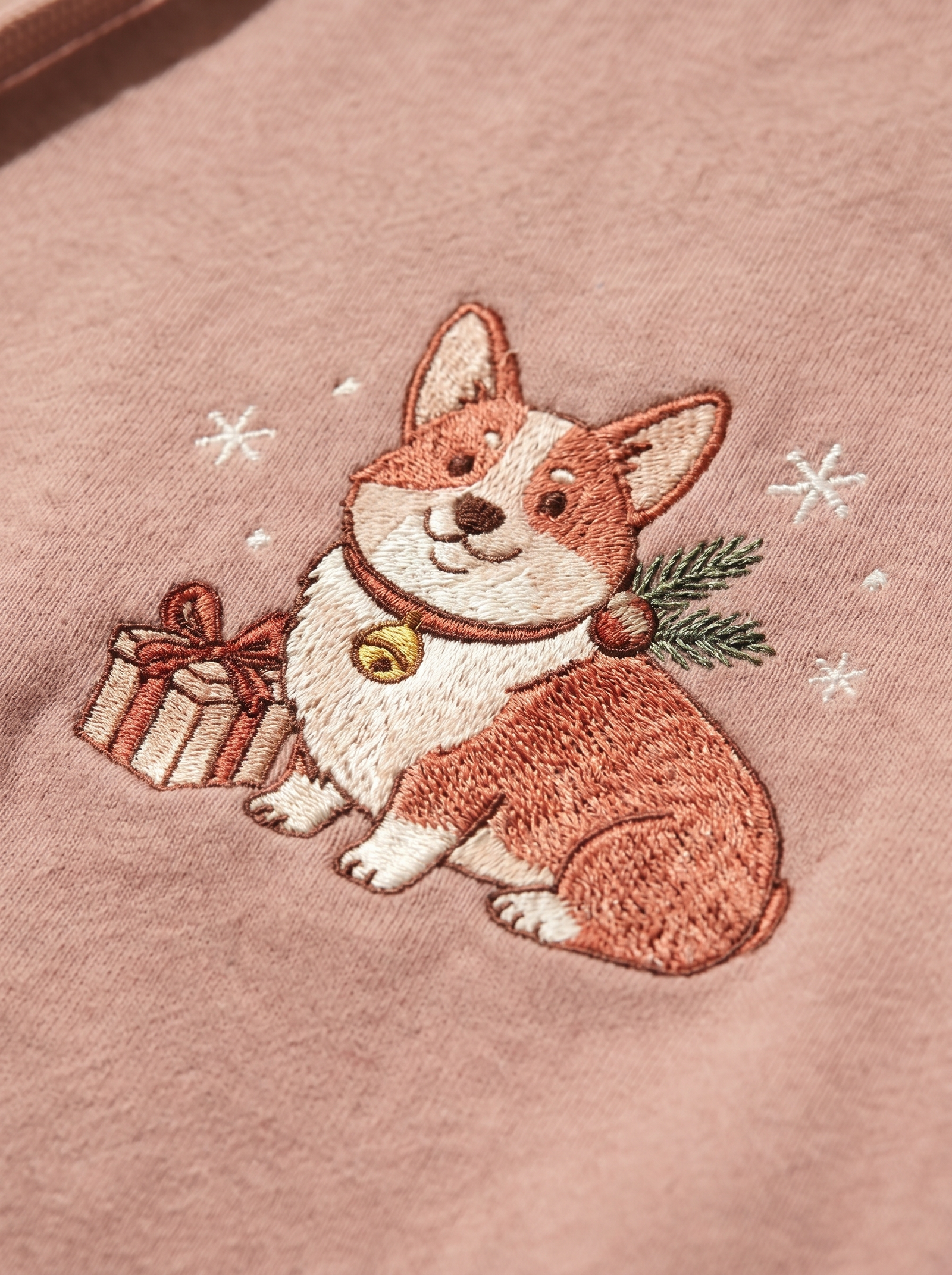 embroidered christmas corgi hoodie - embroidery macro detail