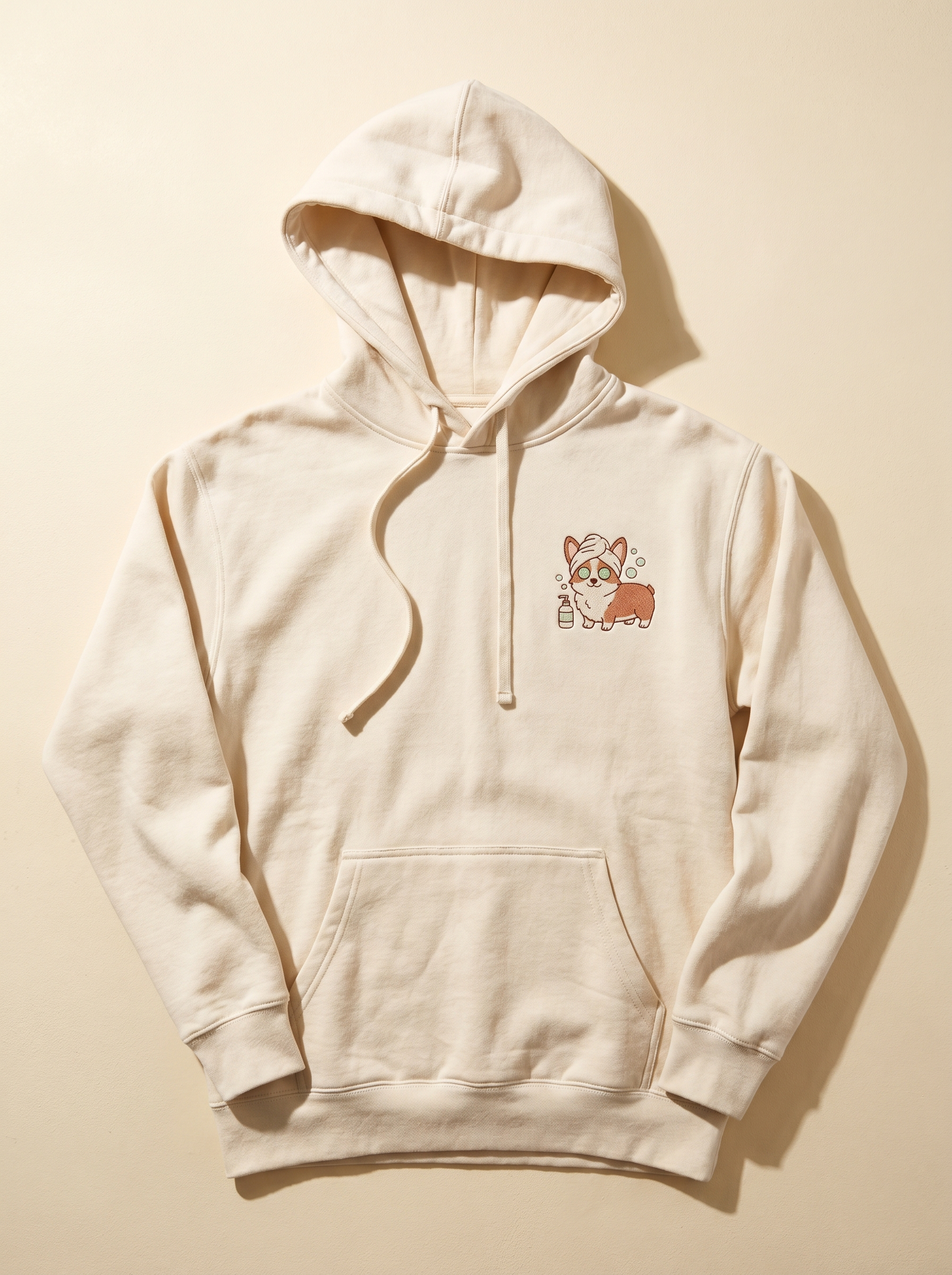 embroidered skincare corgi hoodie - flat front