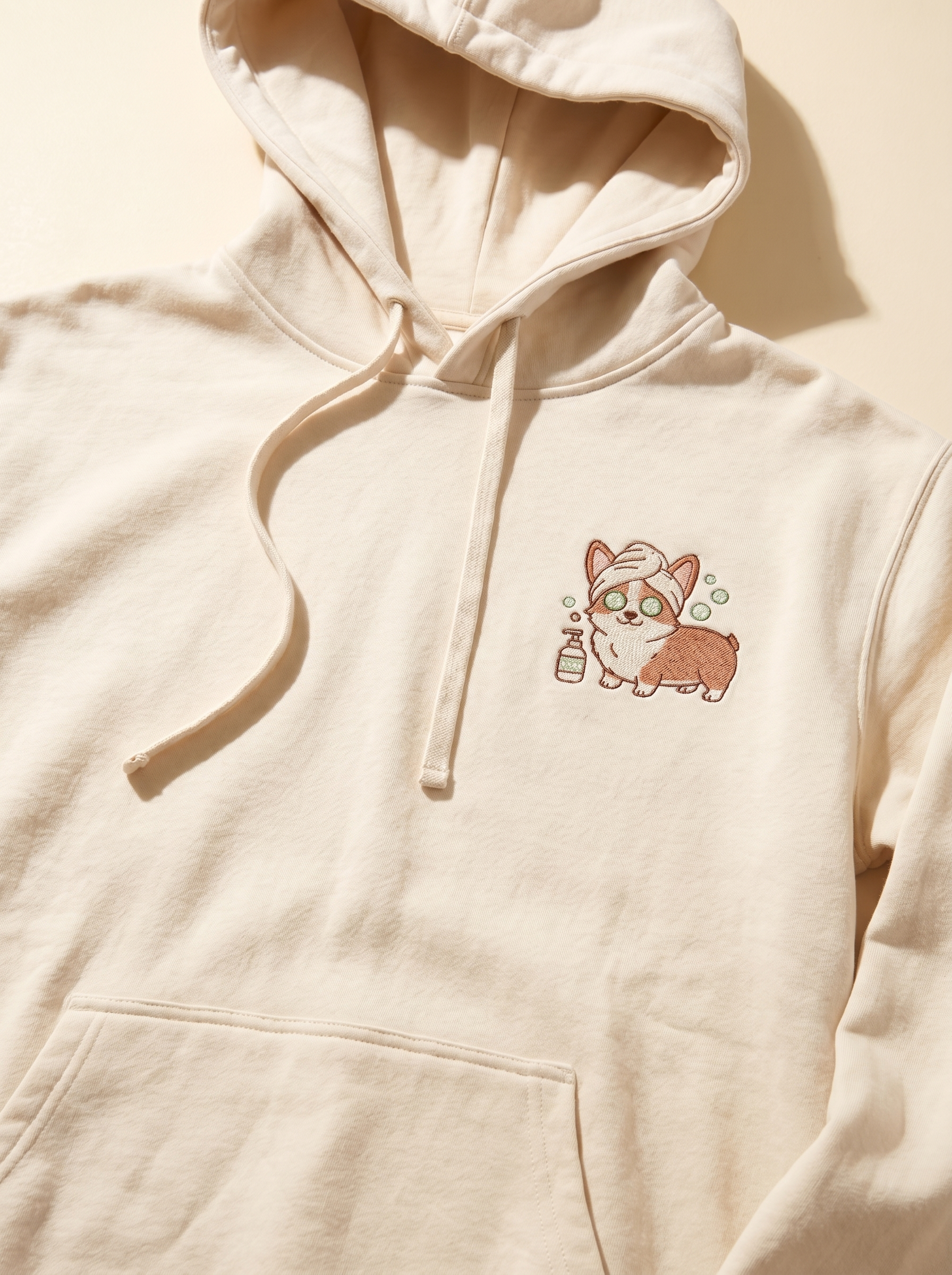 embroidered skincare corgi hoodie - chest detail