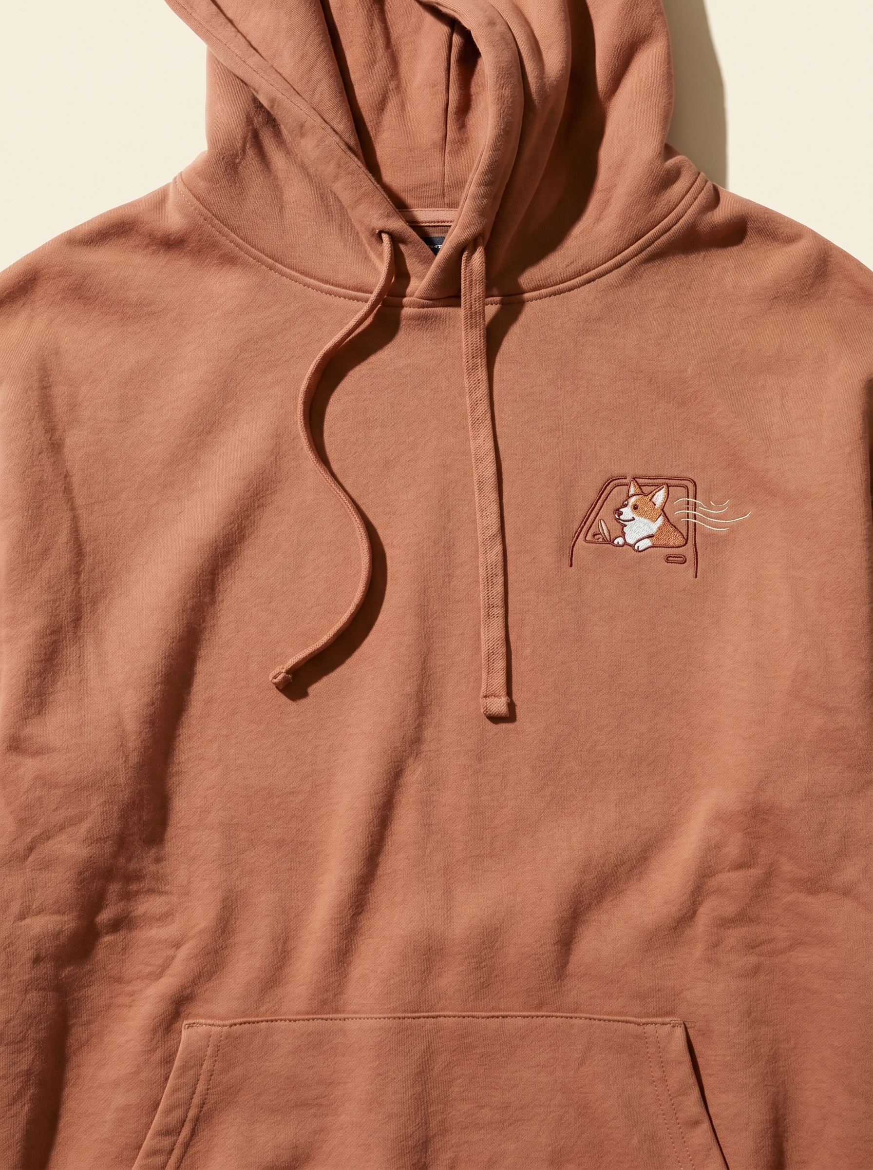 embroidered roadtrip corgi hoodie - chest detail
