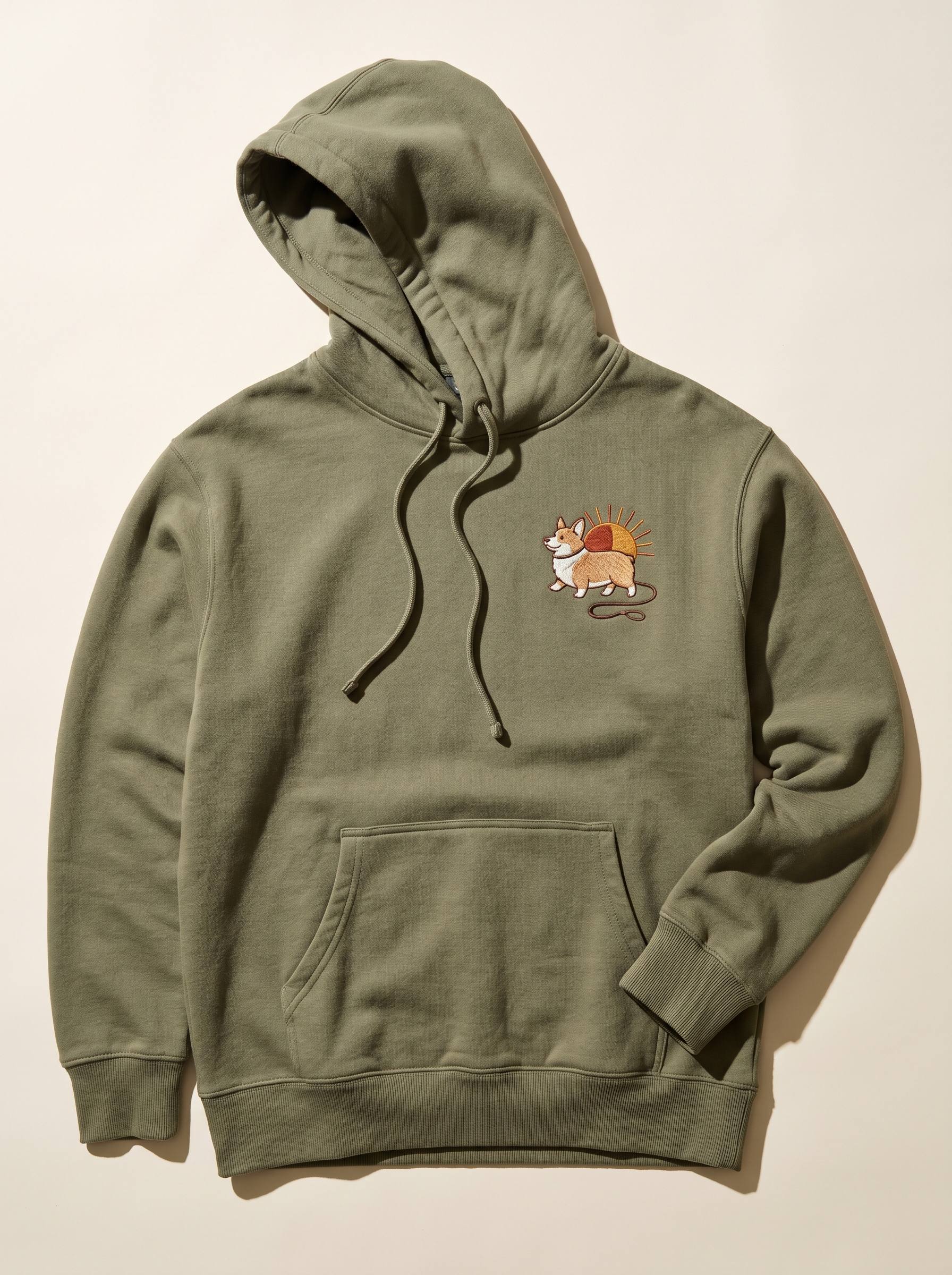 embroidered sunset walk corgi hoodie - flat front