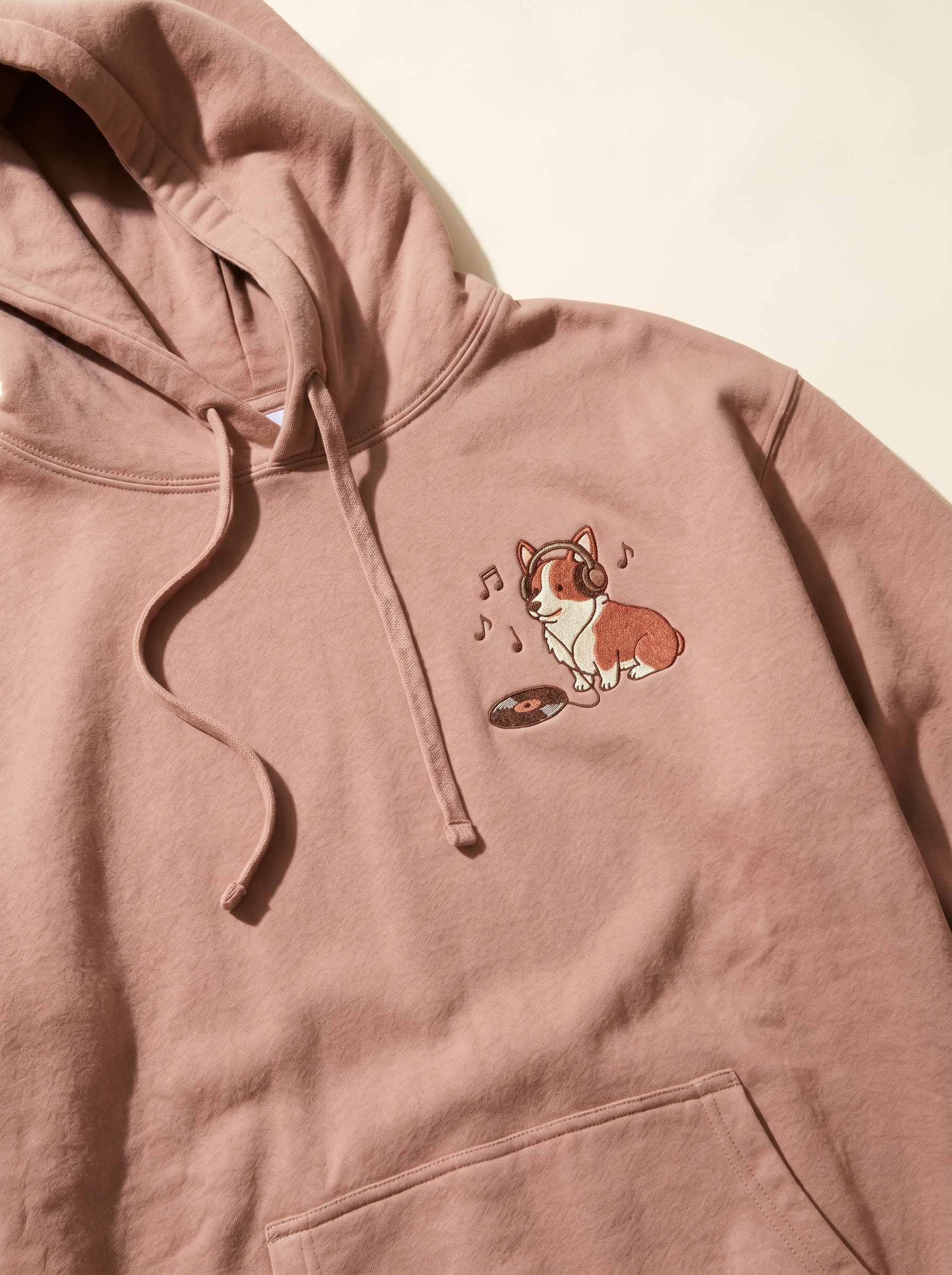 embroidered vinyl corgi hoodie - chest detail