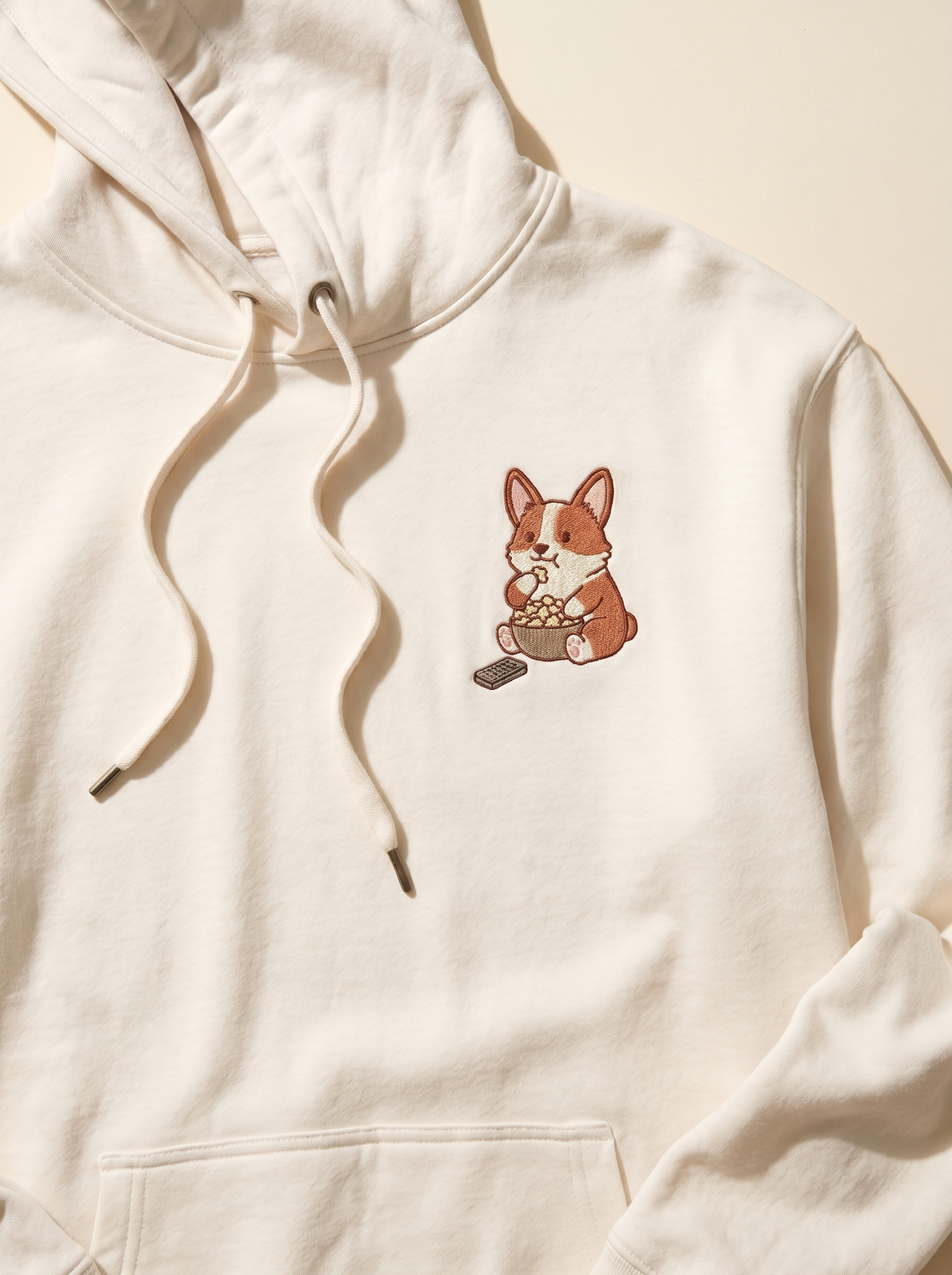 embroidered movie night corgi hoodie - chest detail