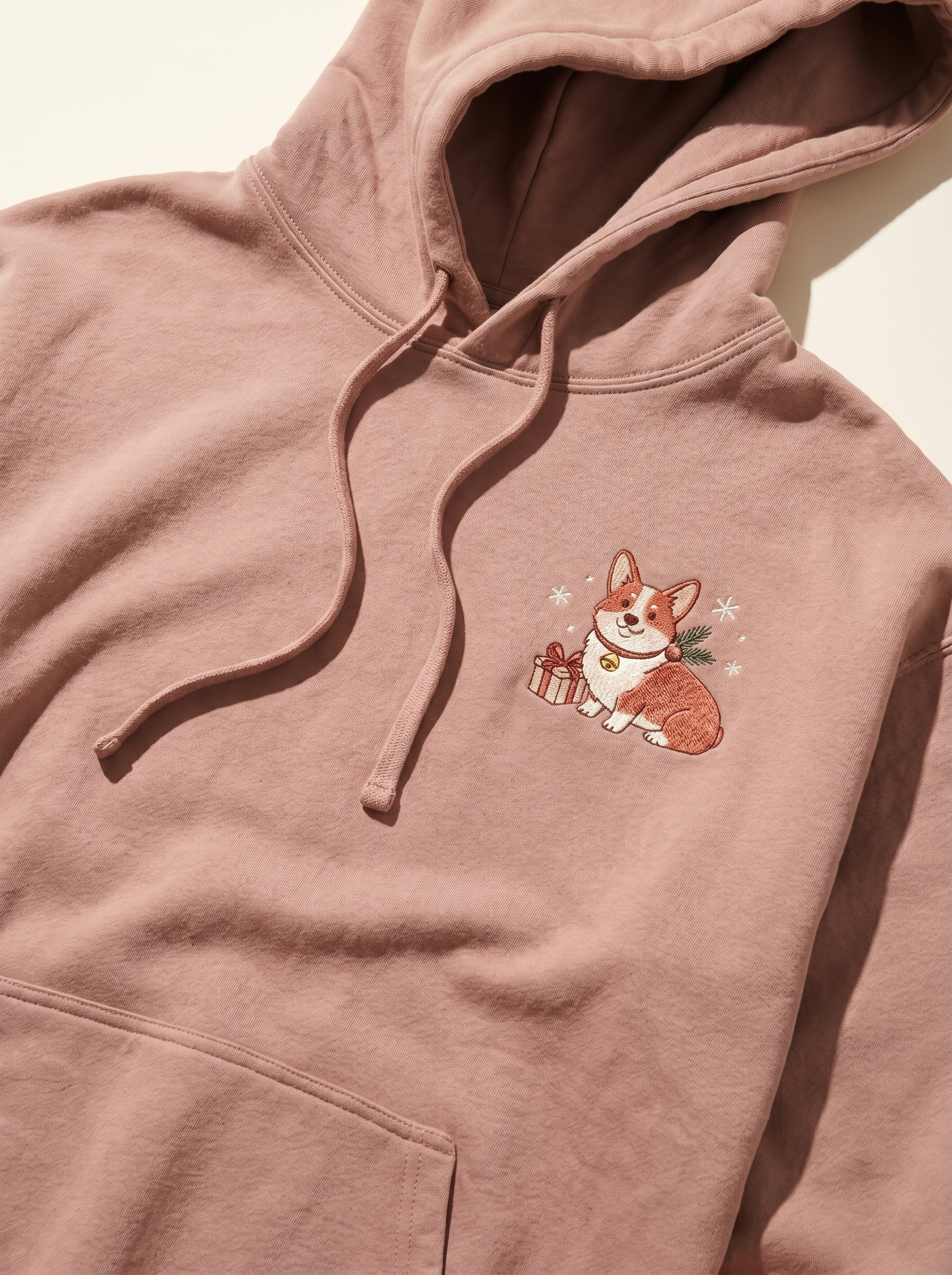 embroidered christmas corgi hoodie - chest detail