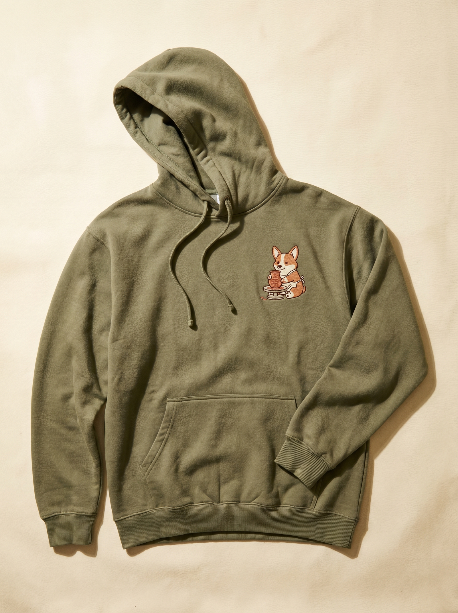 embroidered pottery corgi hoodie - flat front