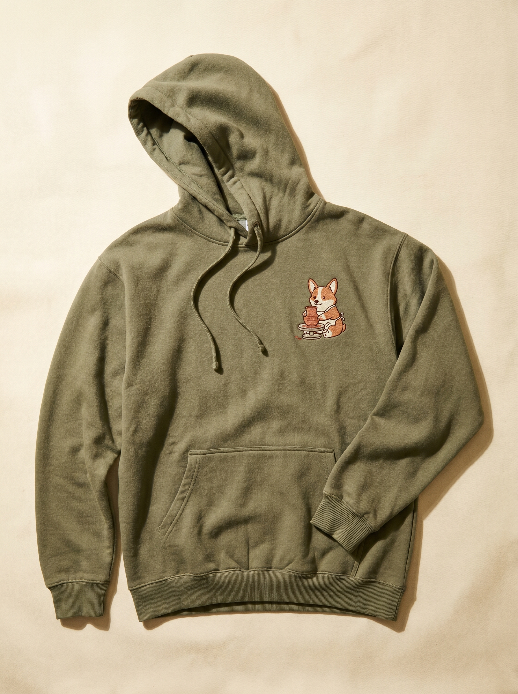embroidered pottery corgi hoodie - flat front