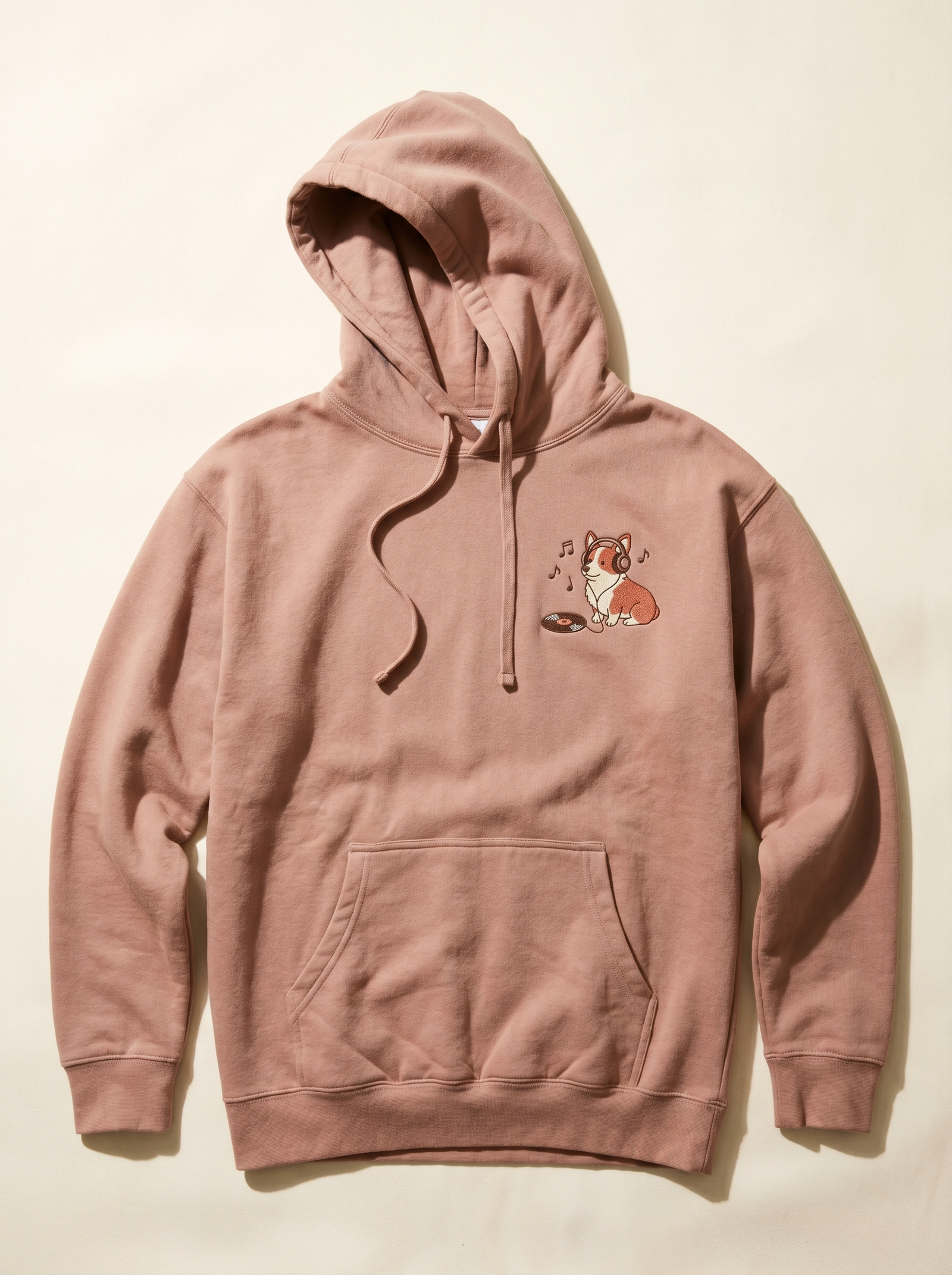 embroidered vinyl corgi hoodie - flat front