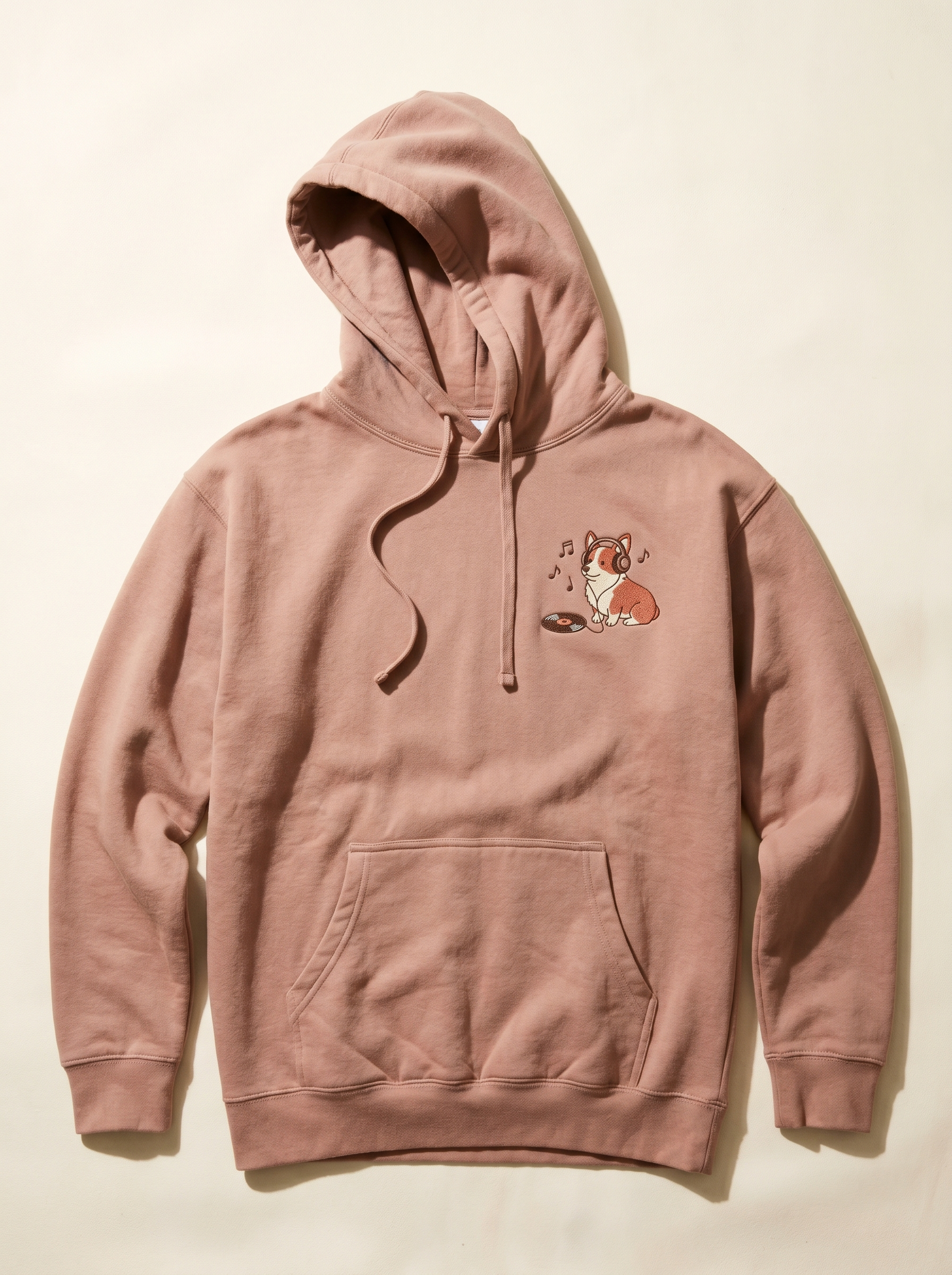 embroidered vinyl corgi hoodie - flat front