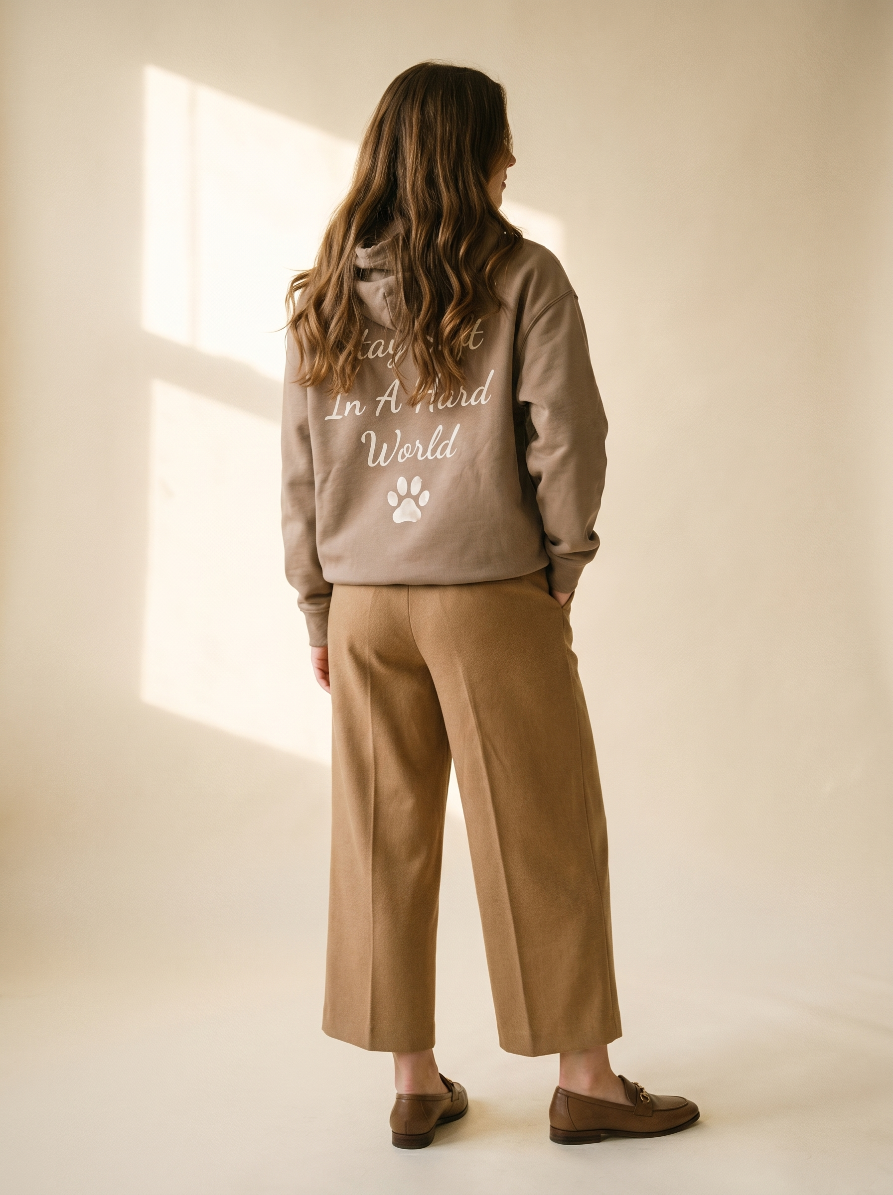 embroidered coffee date corgi hoodie - model back