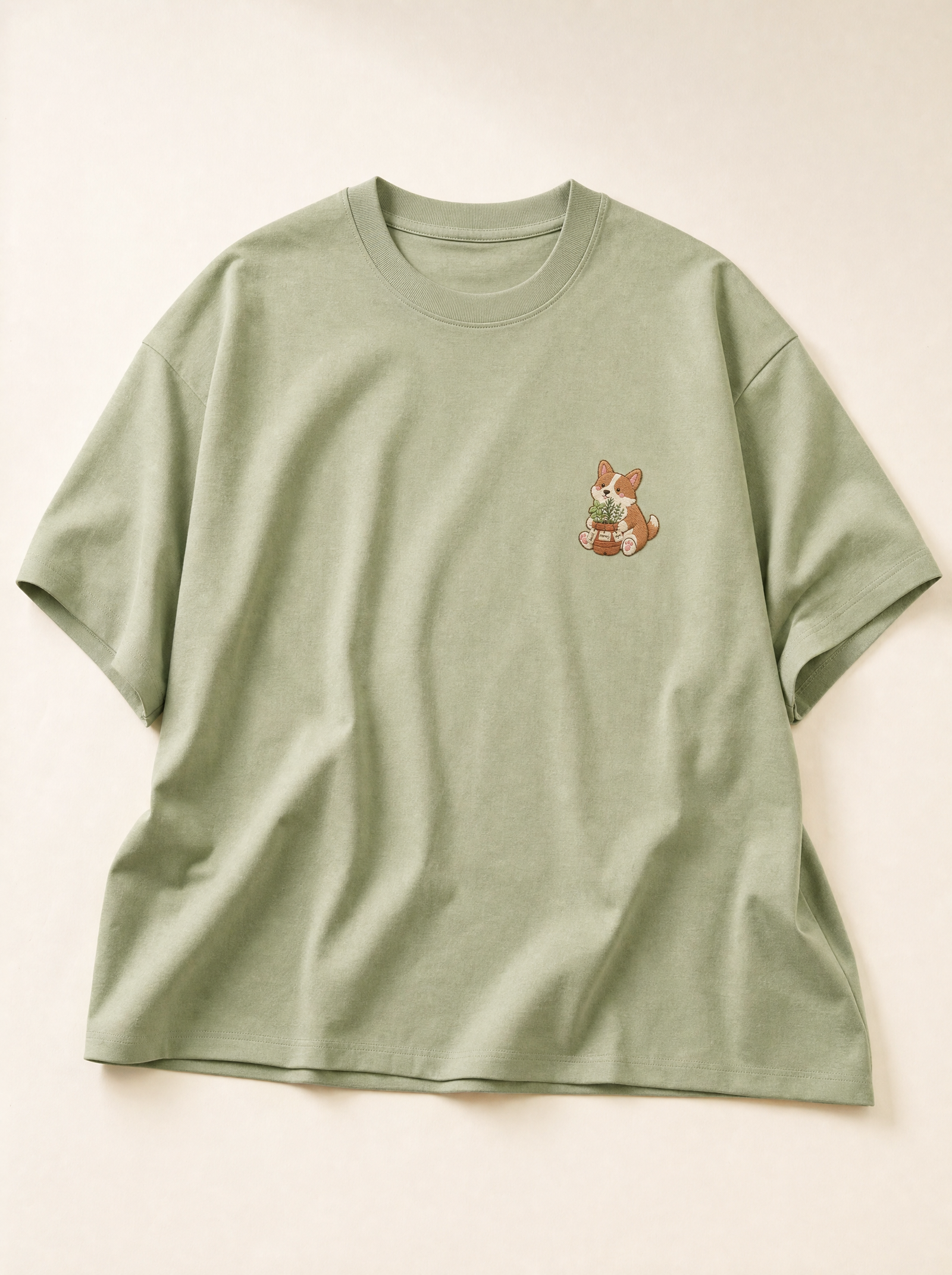 embroidered herb garden corgi t-shirt - flat front