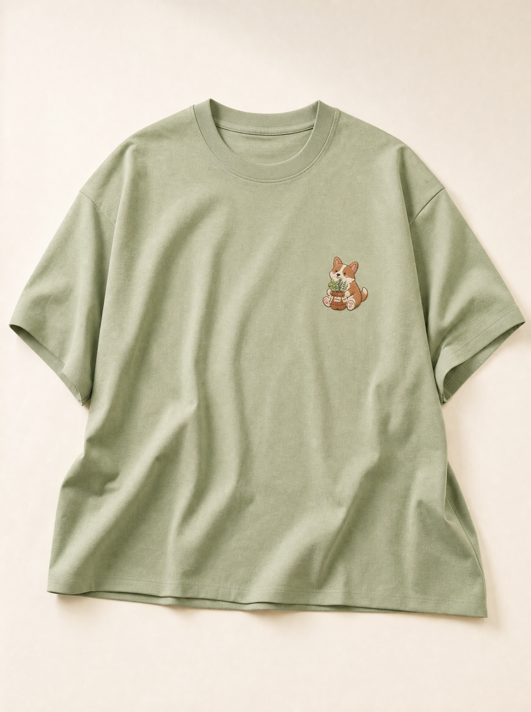 embroidered herb garden corgi t-shirt - flat front