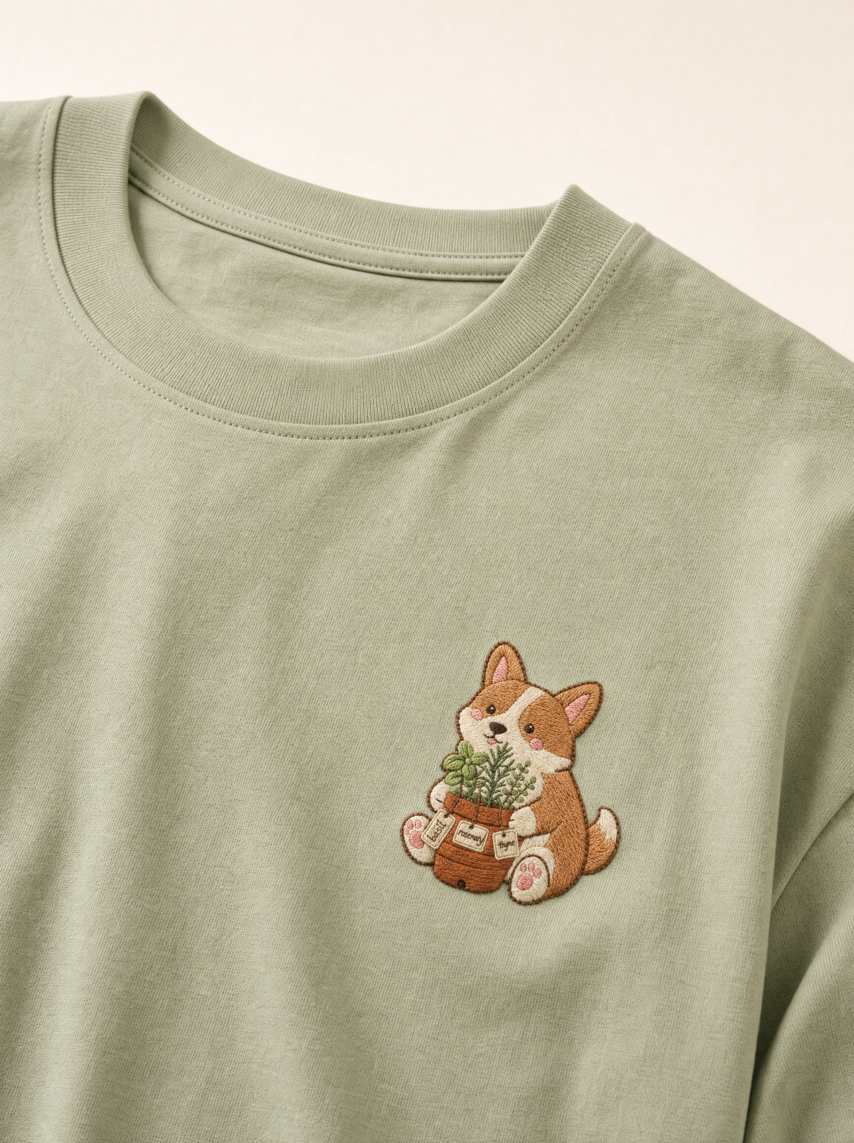 embroidered herb garden corgi t-shirt - chest detail