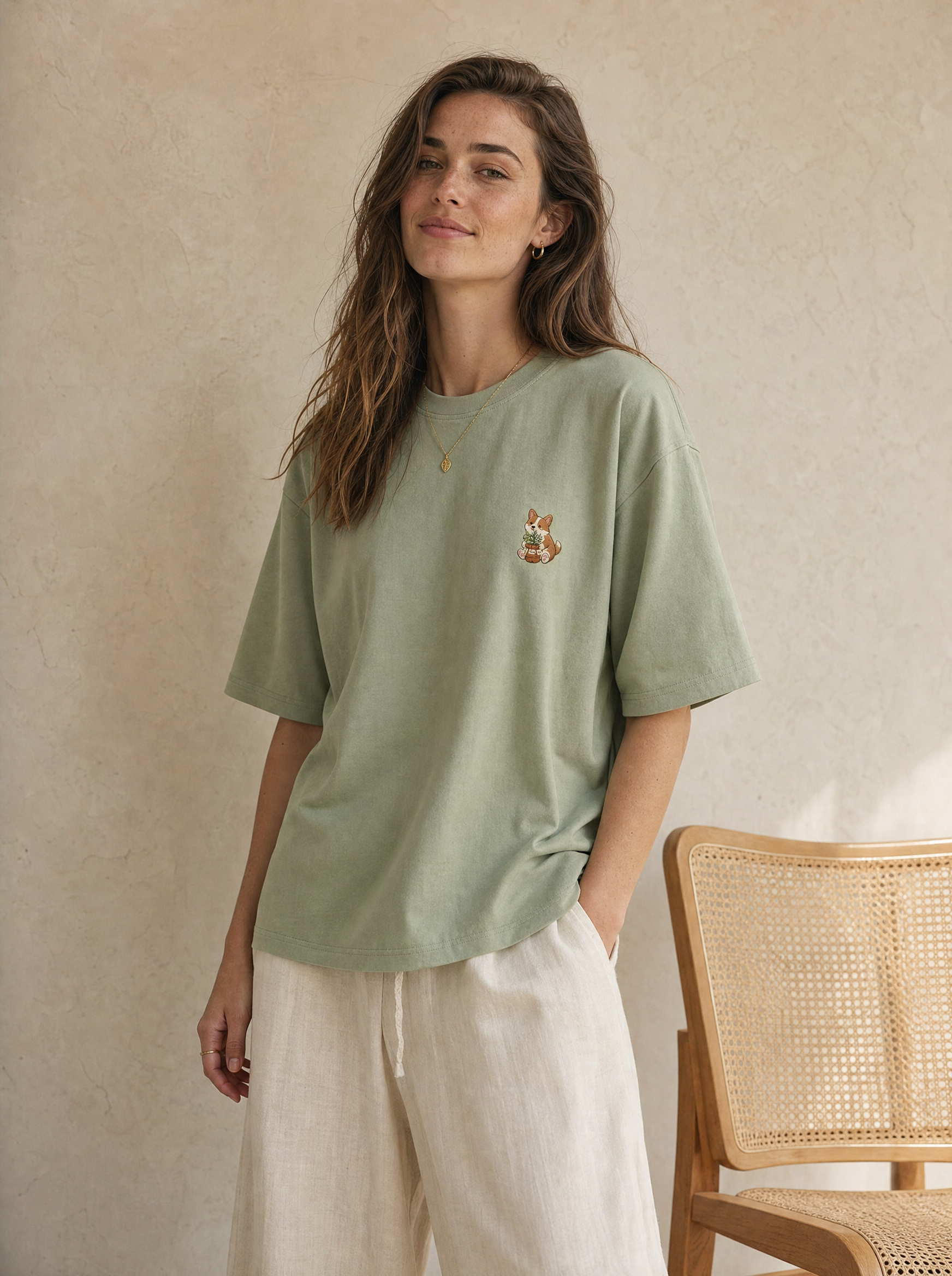 embroidered herb garden corgi t-shirt - model standing