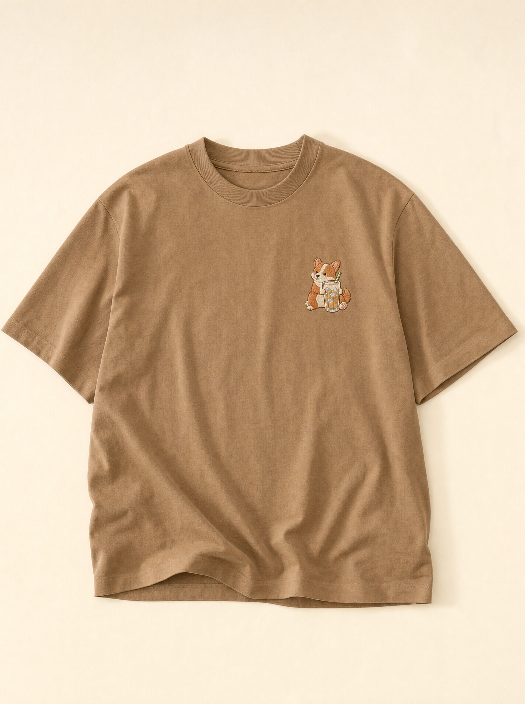 embroidered iced coffee corgi t-shirt - flat front