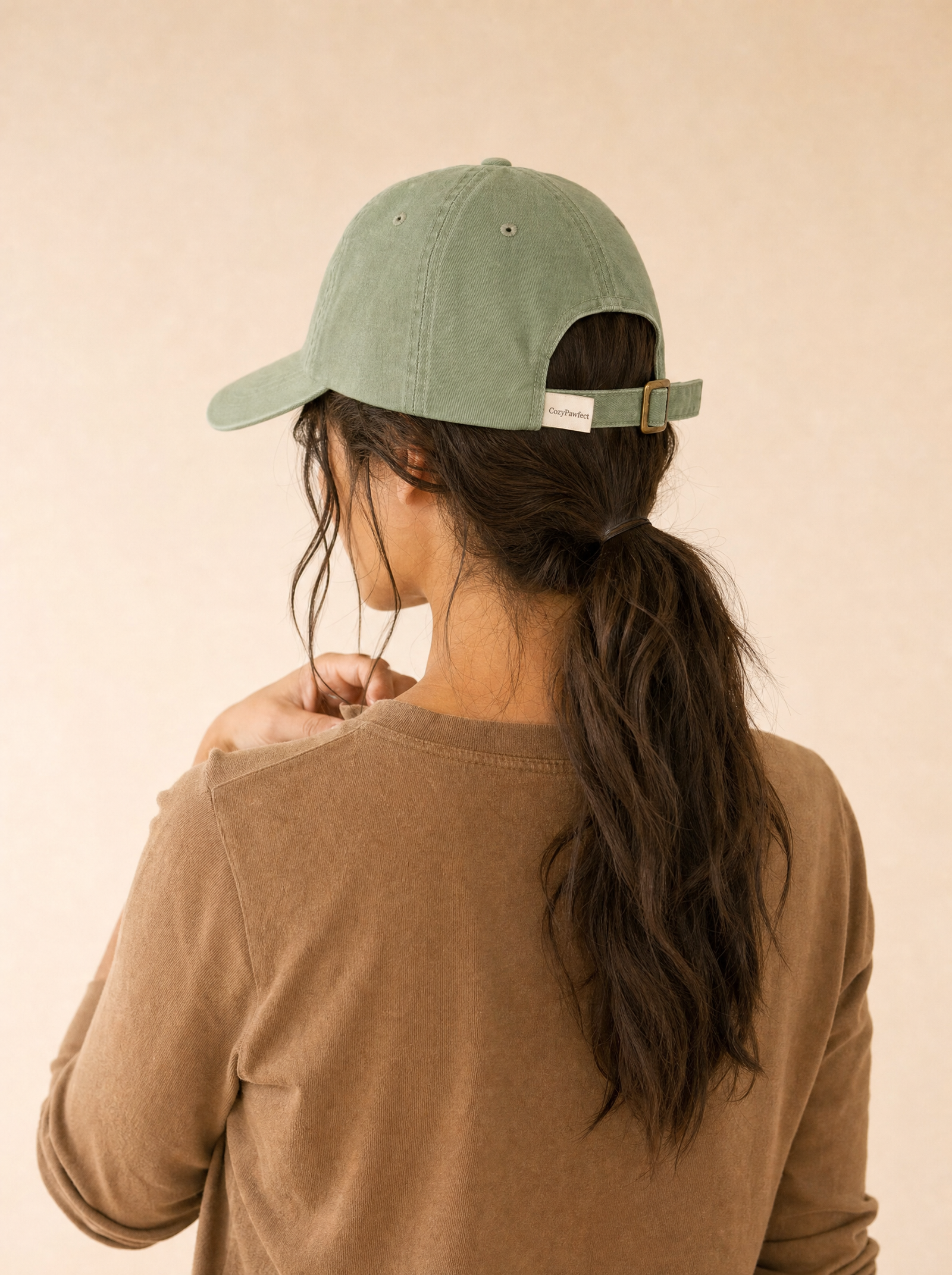 embroidered frisbee corgi hat - model back
