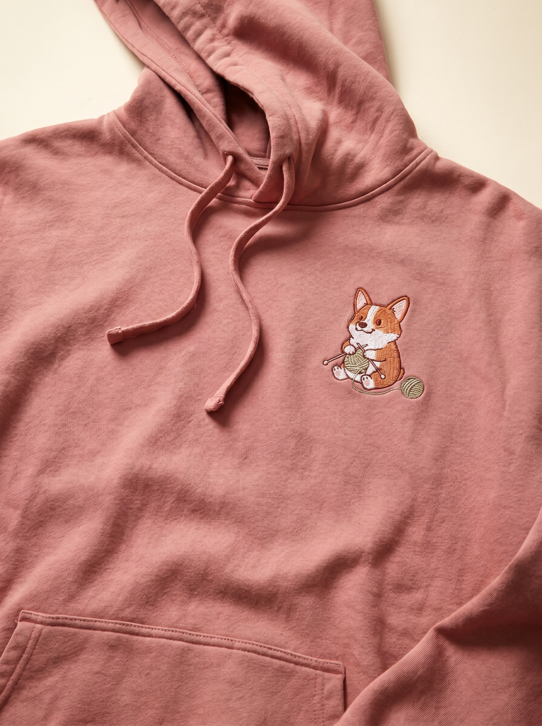 embroidered knitting corgi hoodie - chest detail