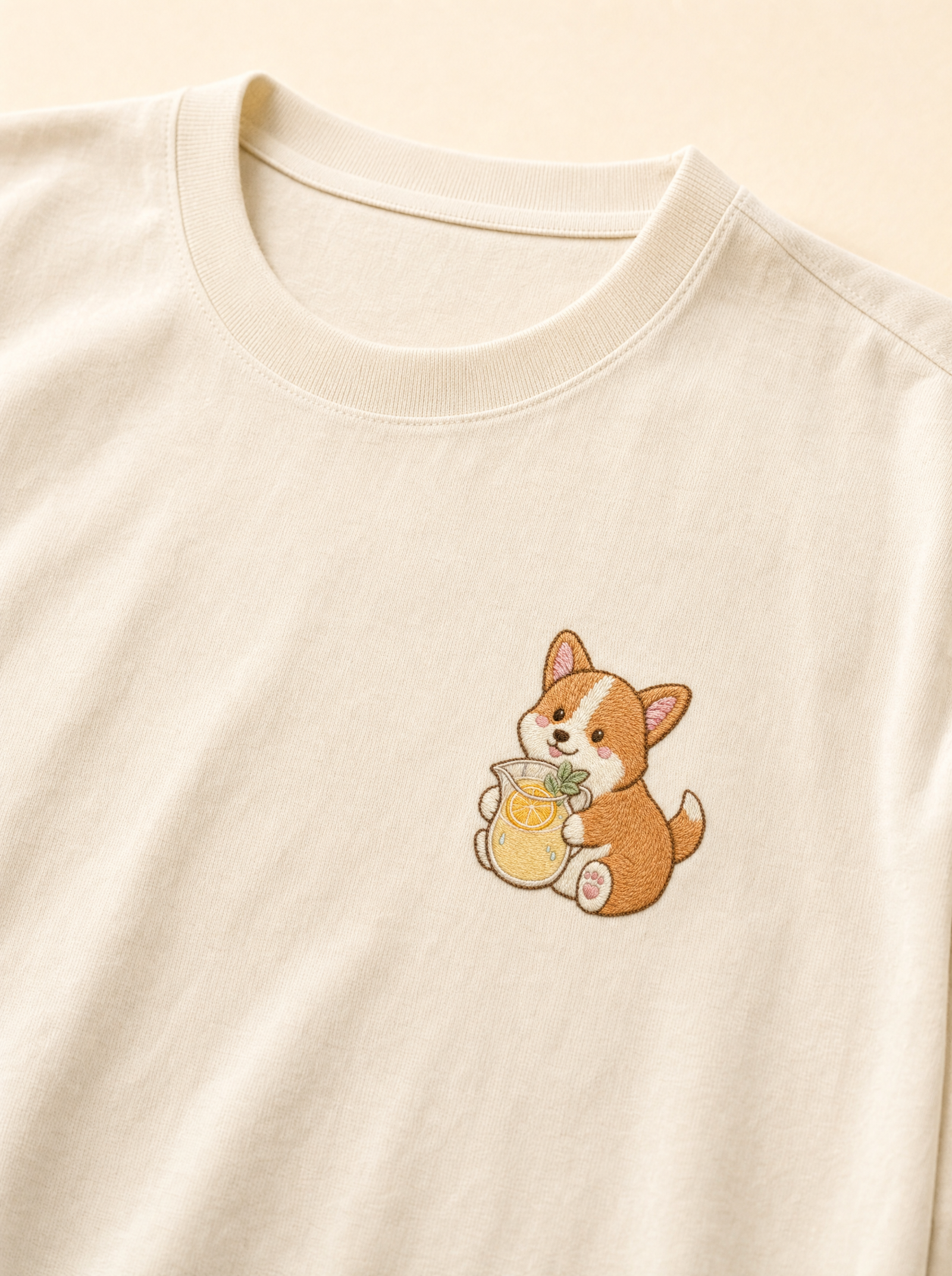 embroidered lemonade corgi t-shirt - chest detail