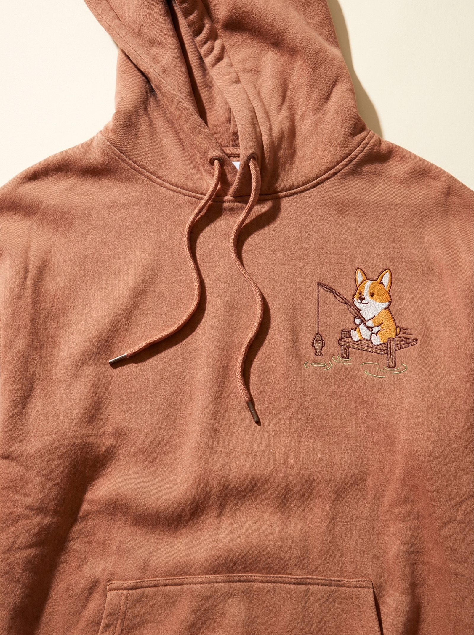embroidered fishing corgi hoodie - chest detail
