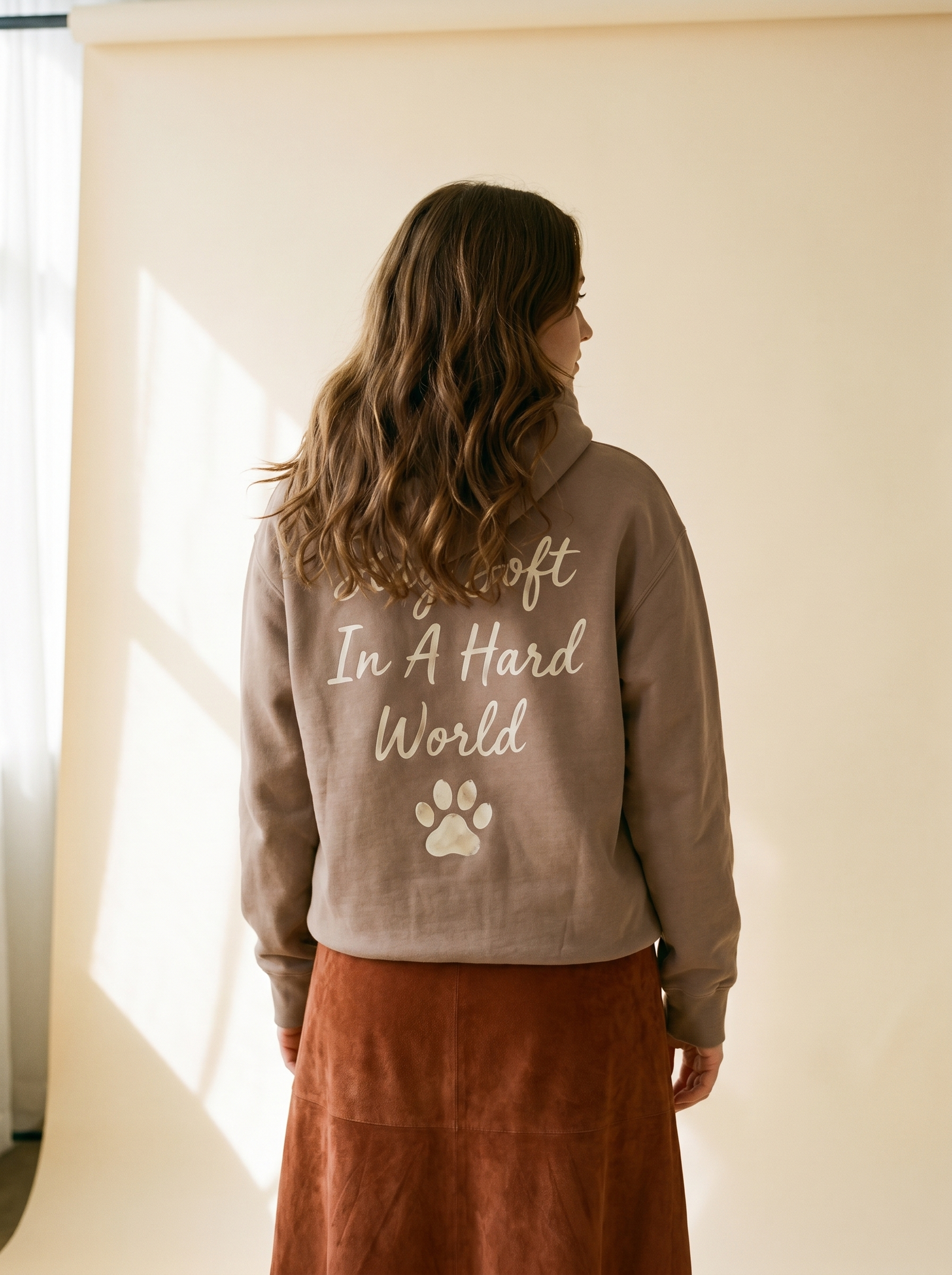 embroidered pumpkin spice corgi hoodie - model back
