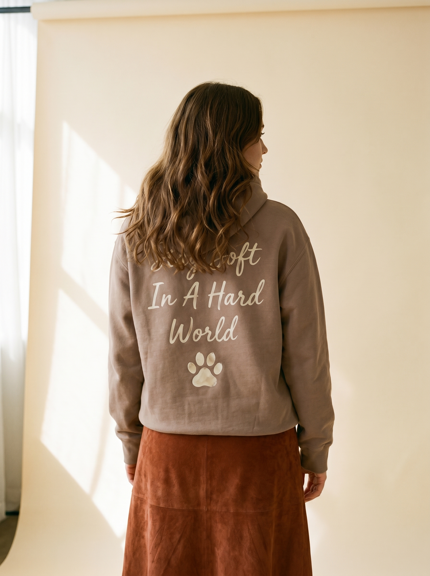 embroidered pumpkin spice corgi hoodie - model back
