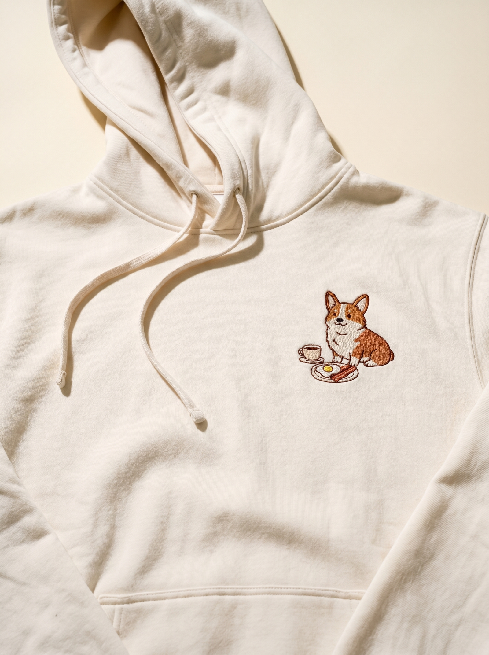 embroidered sunday brunch corgi hoodie - chest detail