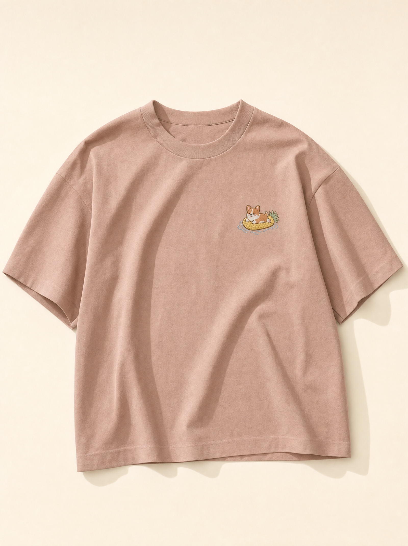 embroidered pool float corgi t-shirt - flat front
