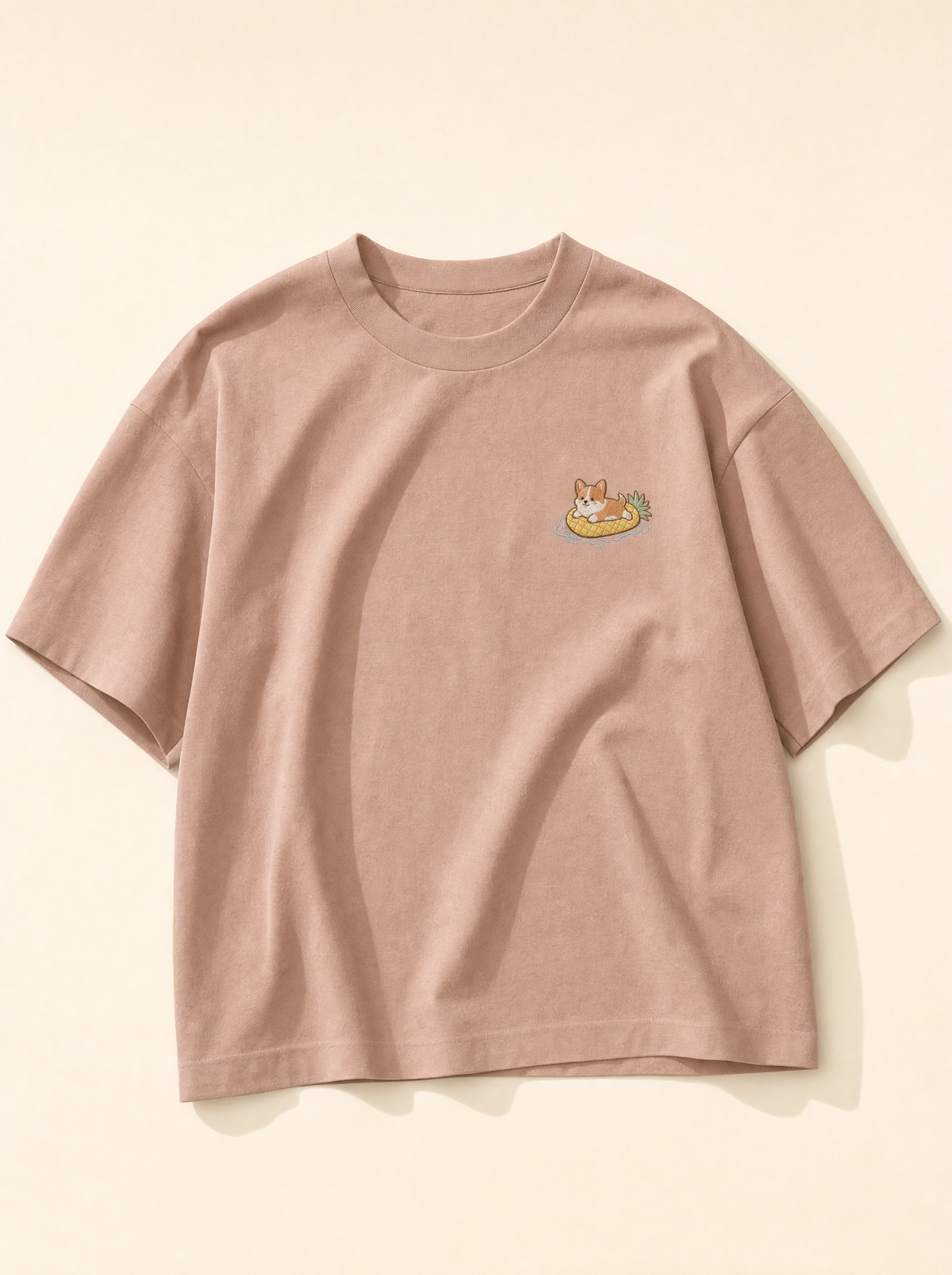 embroidered pool float corgi t-shirt - flat front