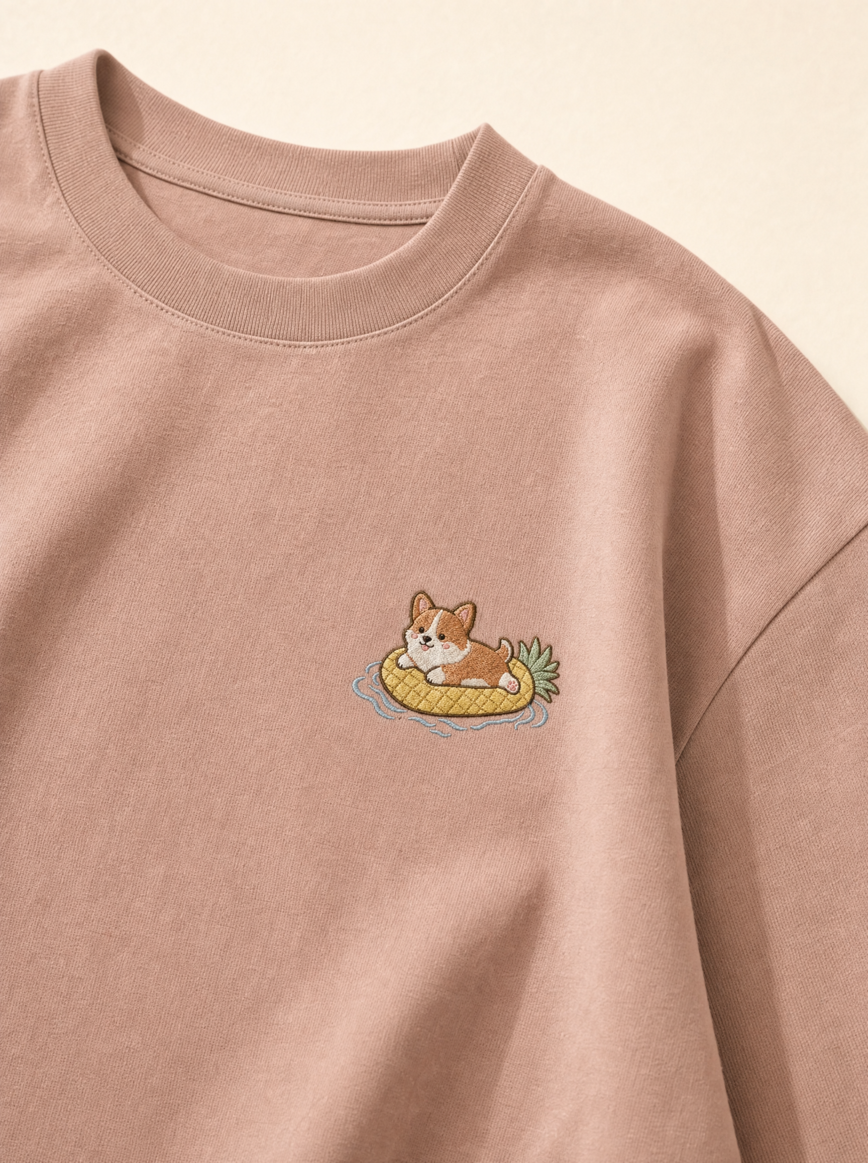 embroidered pool float corgi t-shirt - chest detail