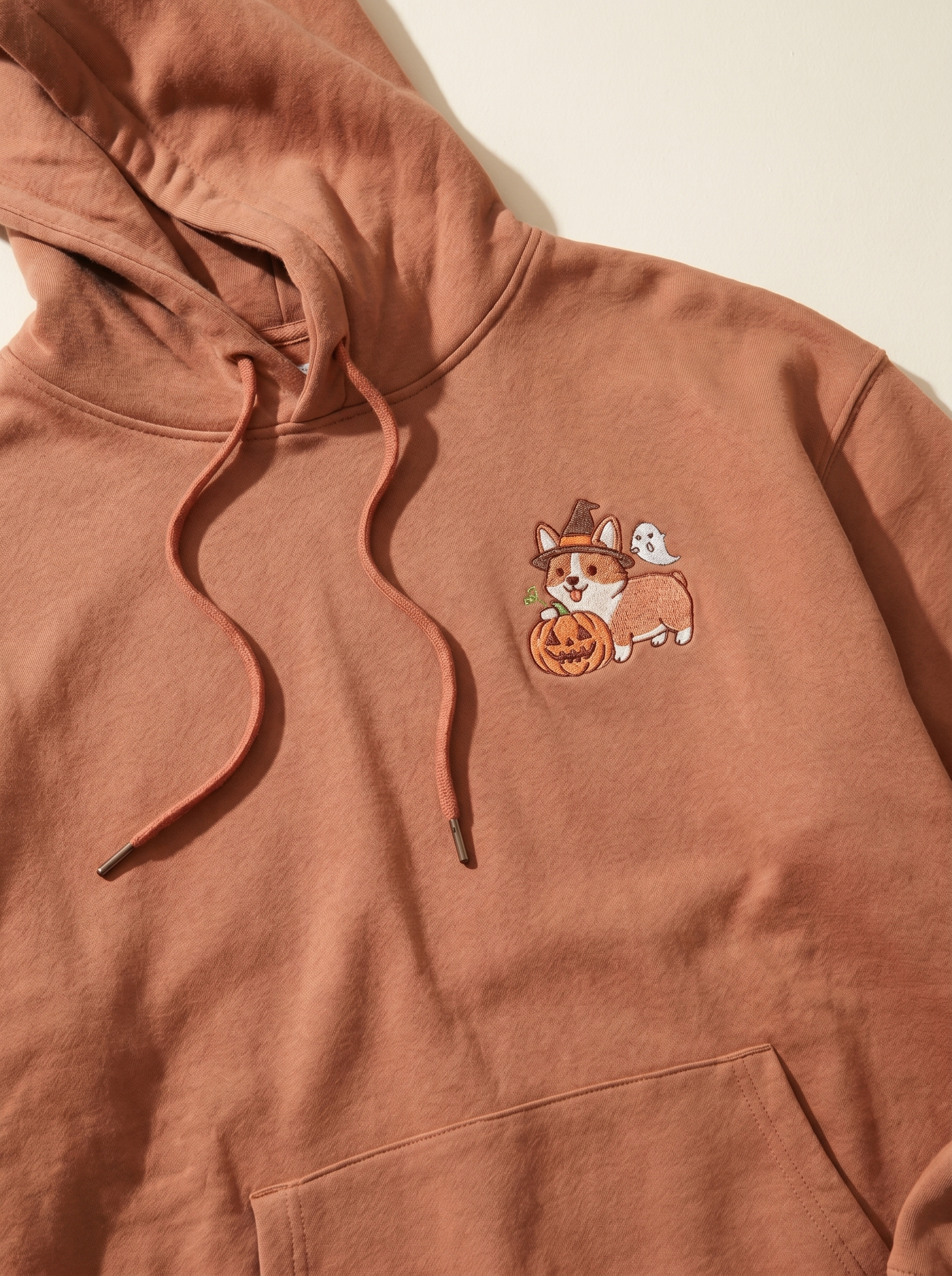embroidered halloween corgi hoodie - chest detail