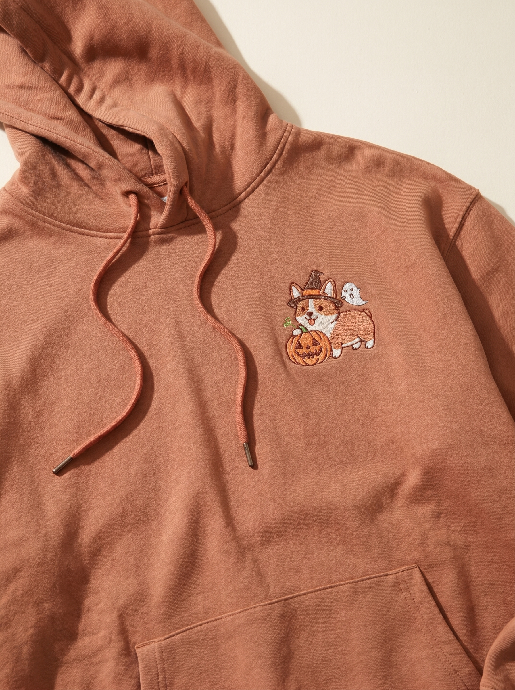 embroidered halloween corgi hoodie - chest detail