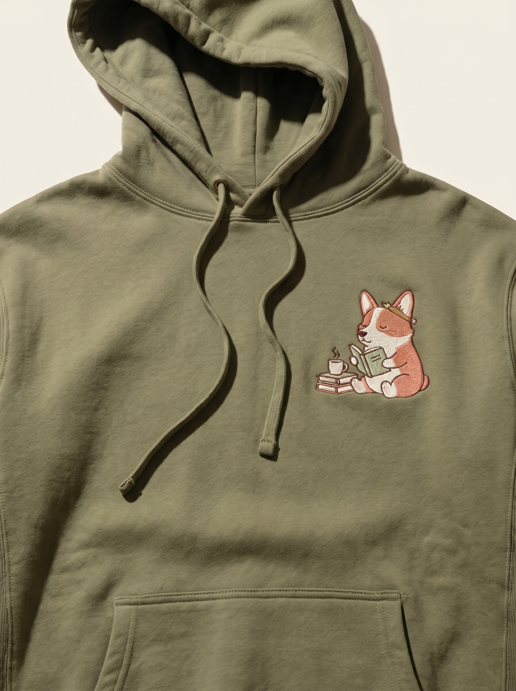 embroidered journaling corgi hoodie - chest detail