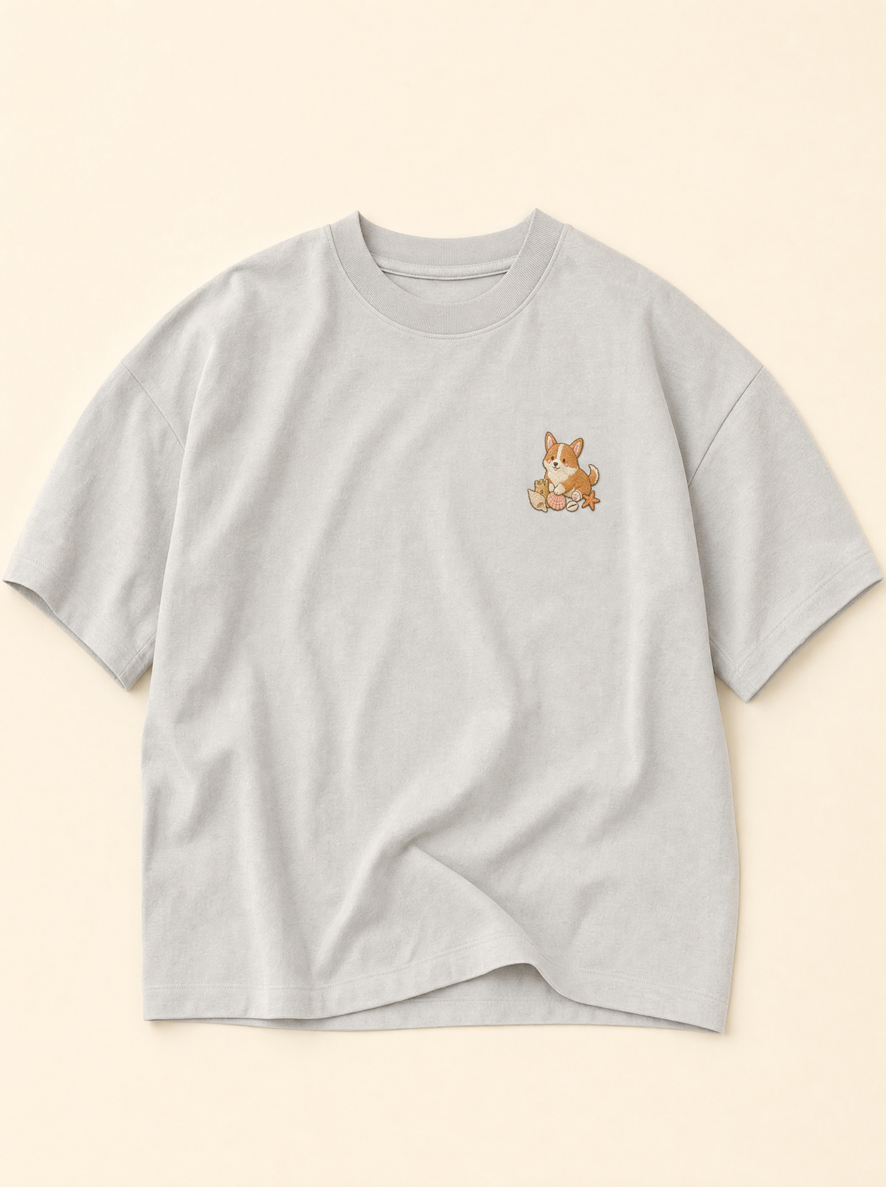embroidered seashell corgi t-shirt - flat front