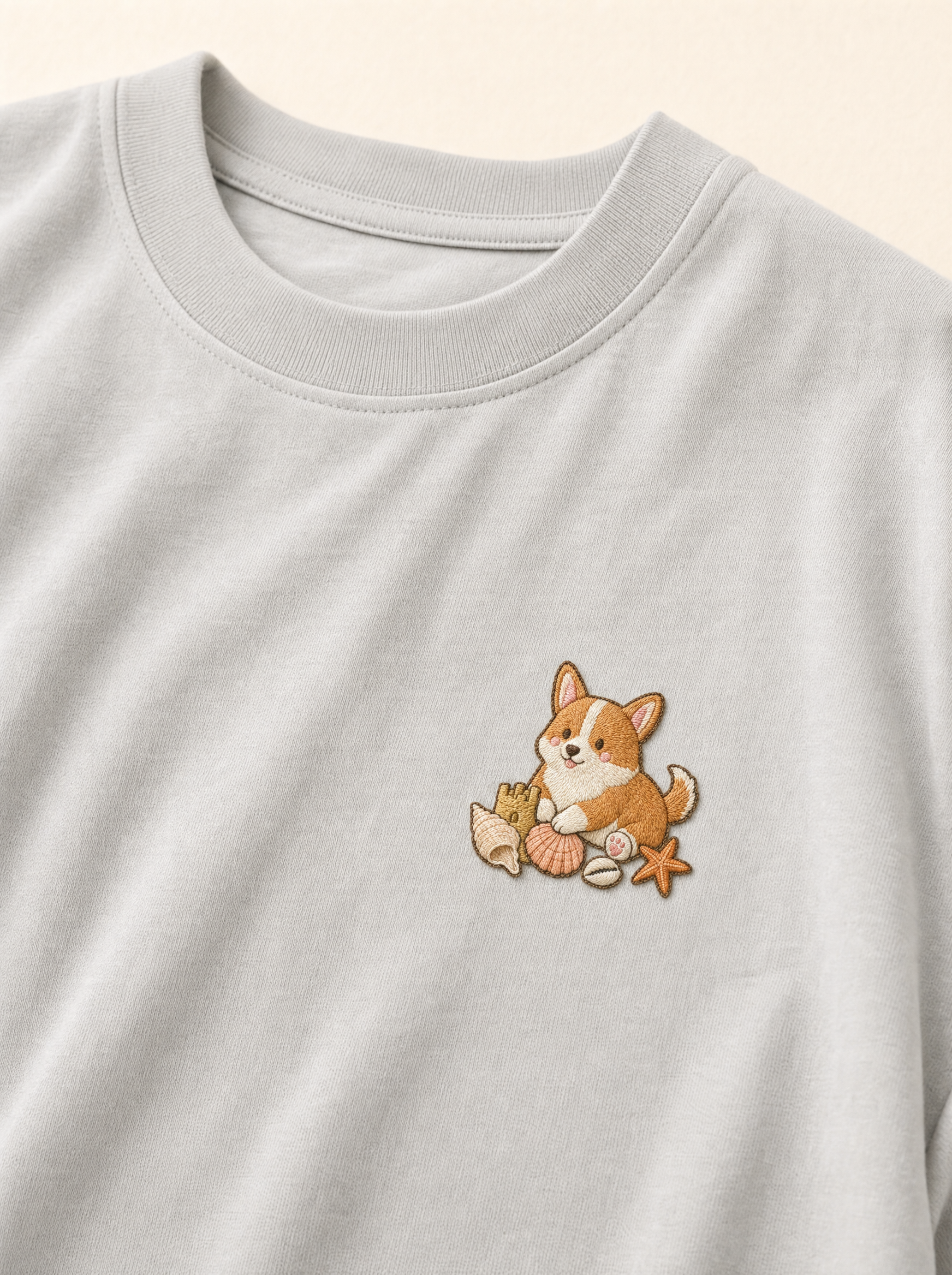 embroidered seashell corgi t-shirt - chest detail