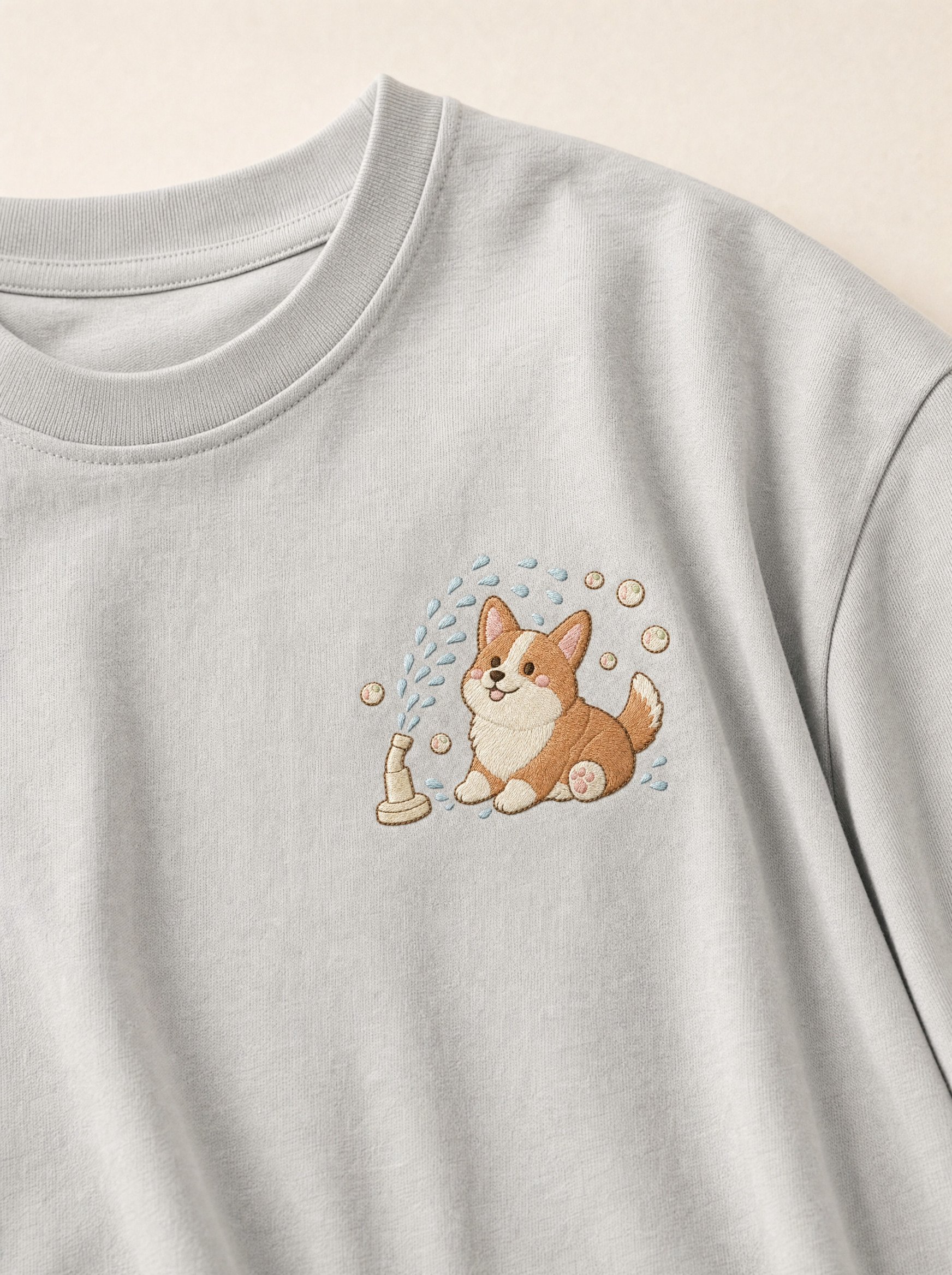 embroidered splash pad corgi t-shirt - chest detail