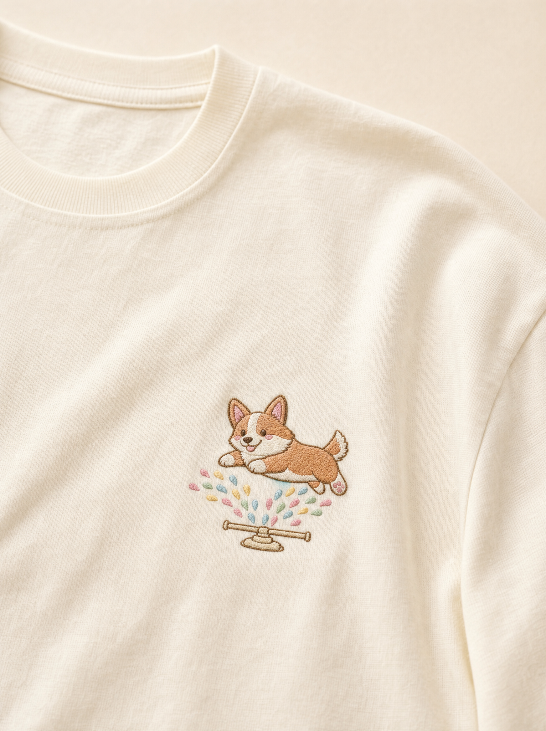 embroidered sprinkler corgi t-shirt - chest detail