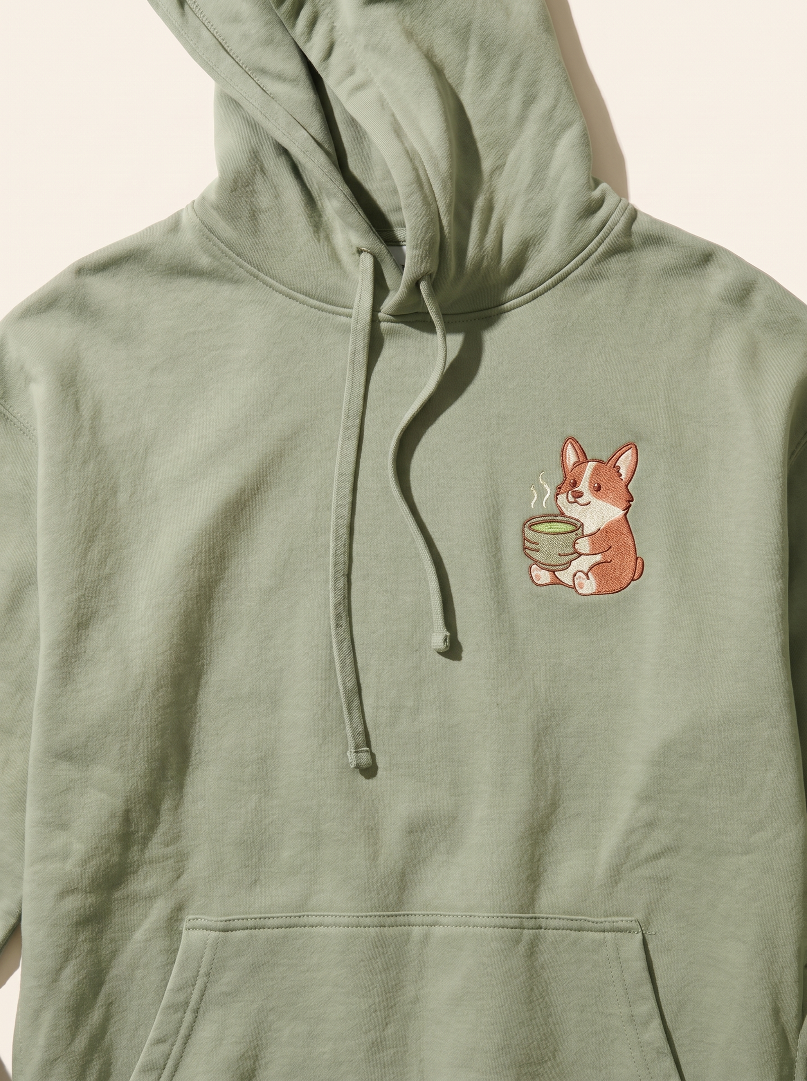 embroidered matcha latte corgi hoodie - chest detail
