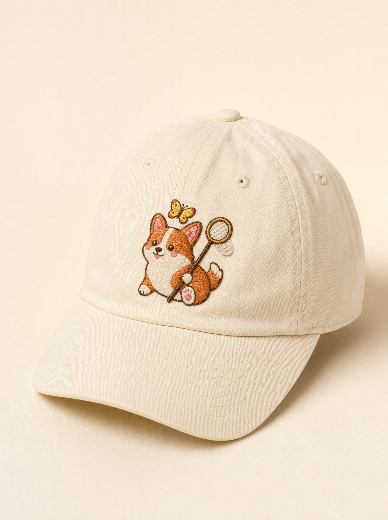 embroidered butterfly corgi hat - flat front