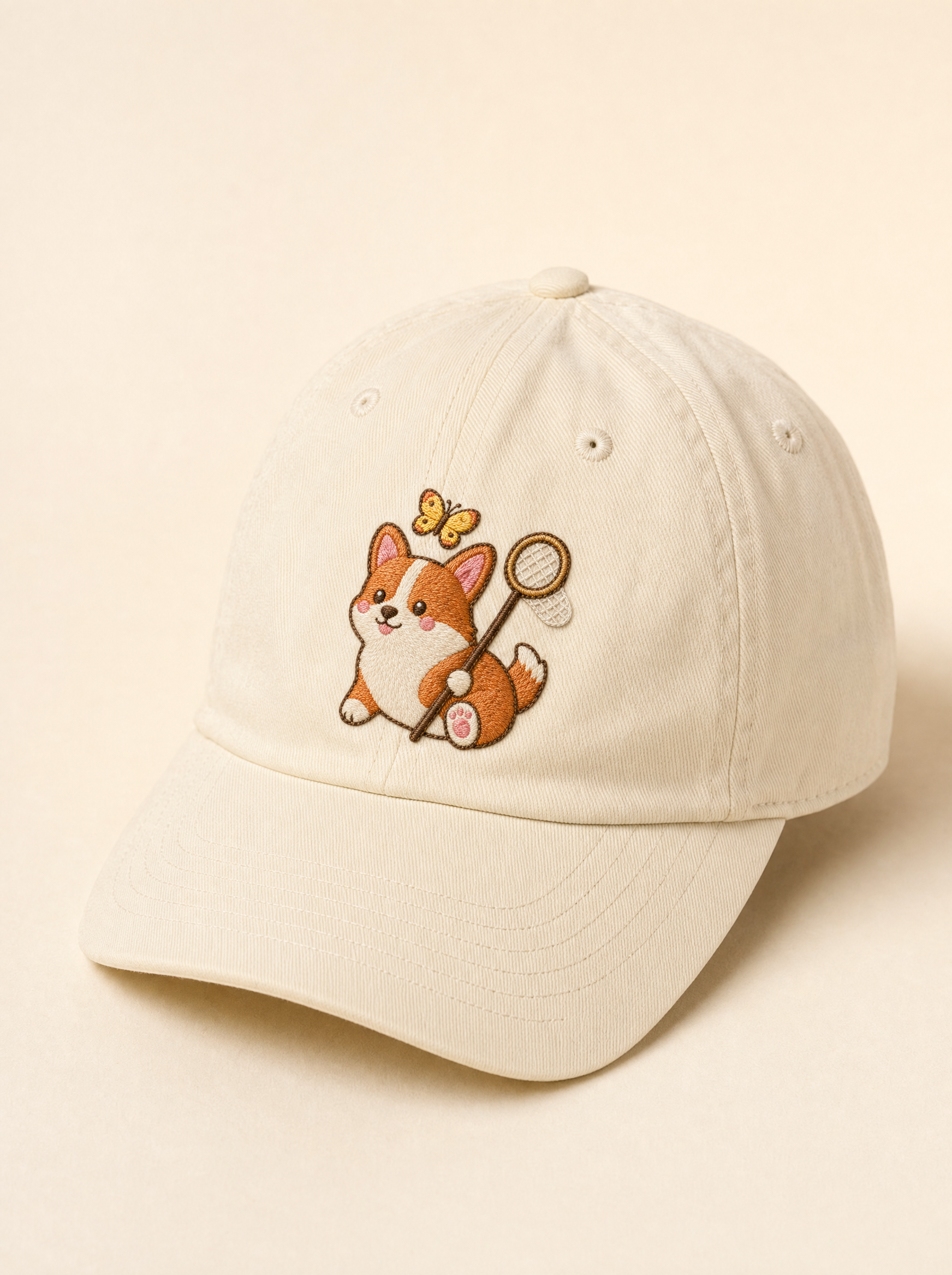 embroidered butterfly corgi hat - flat front