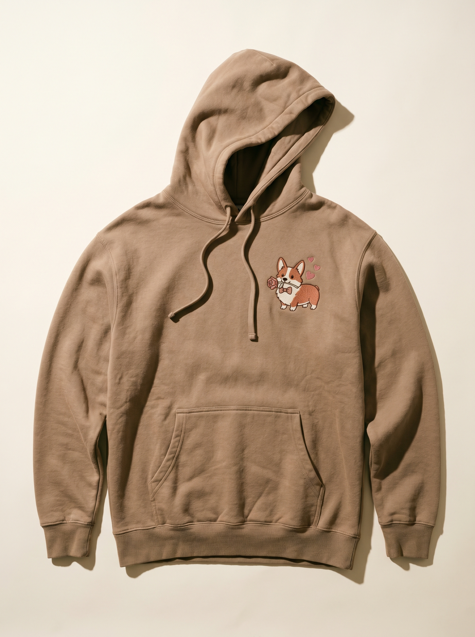 embroidered date night corgi hoodie - flat front