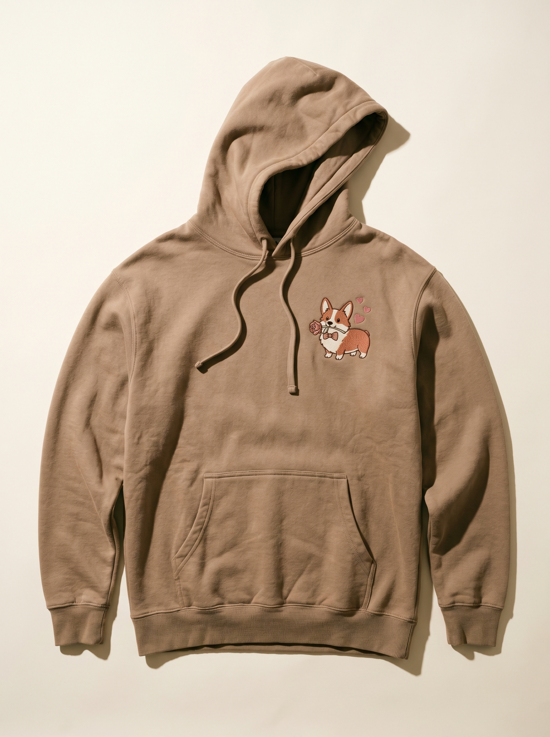 embroidered date night corgi hoodie - flat front