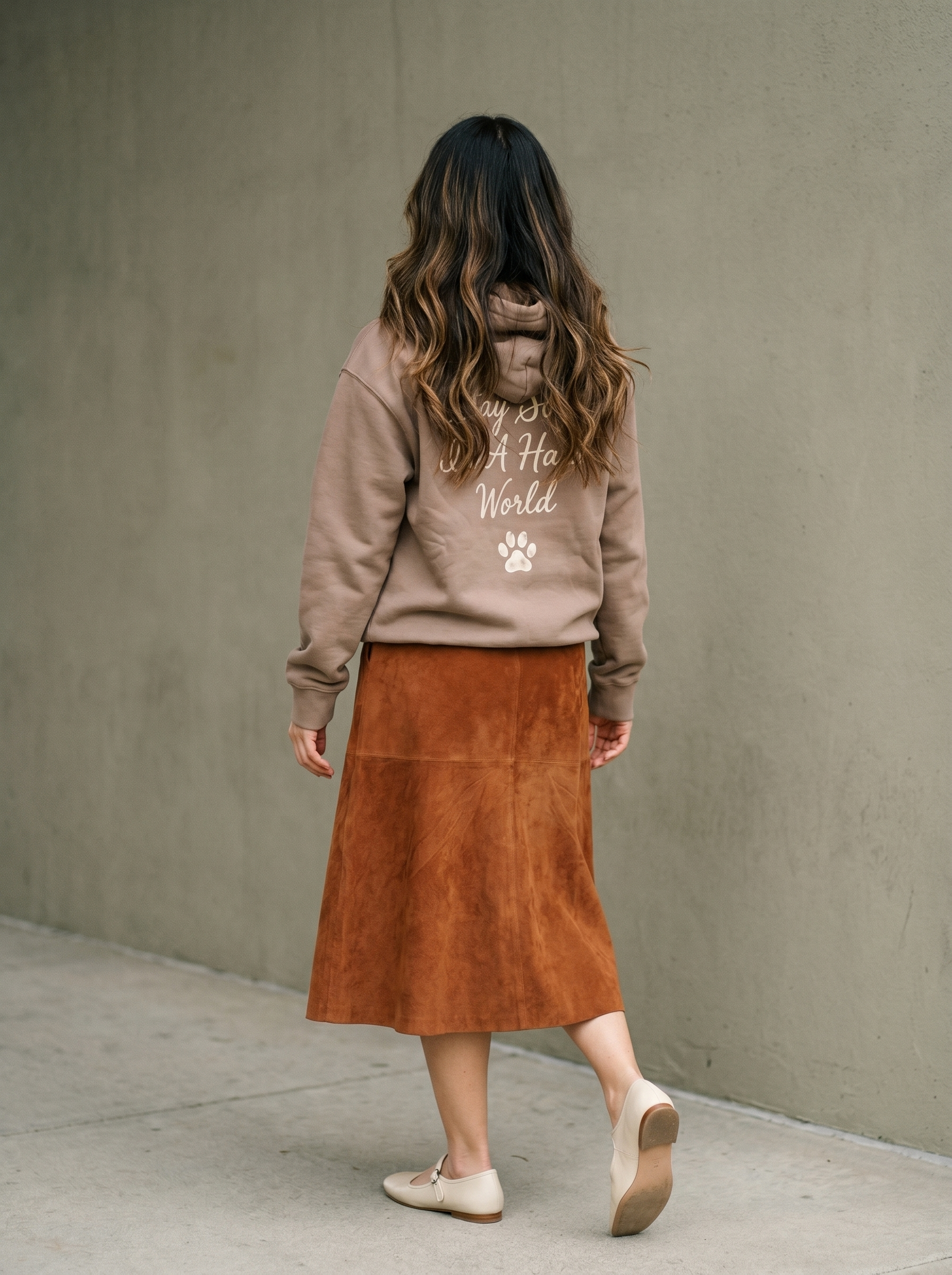 embroidered autumn leaves corgi hoodie - model back